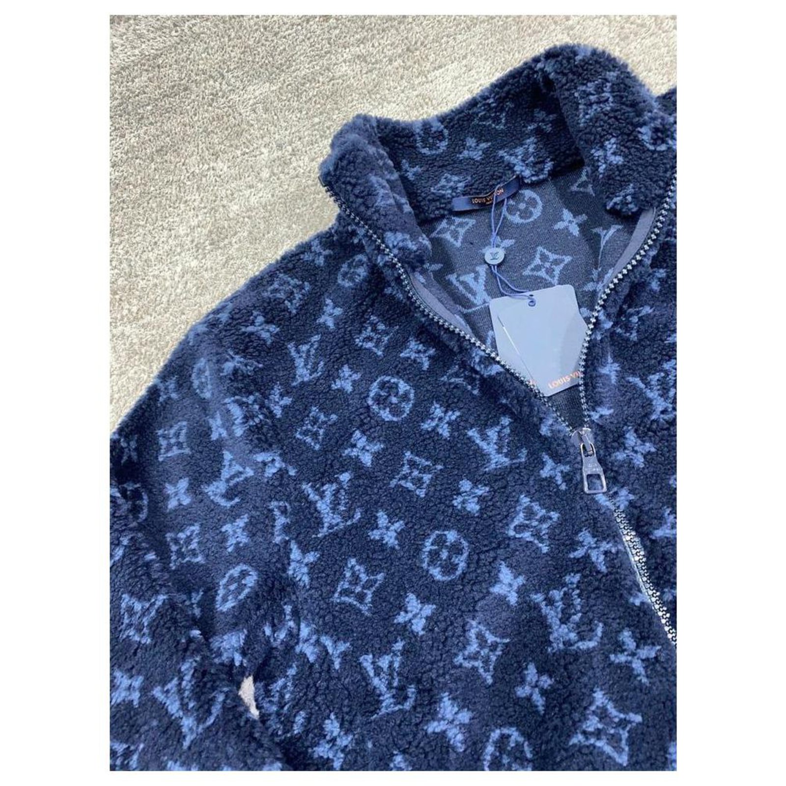 Louis Vuitton Blue Nuit Herren XL Jacquard Monogramm Fleece Zip