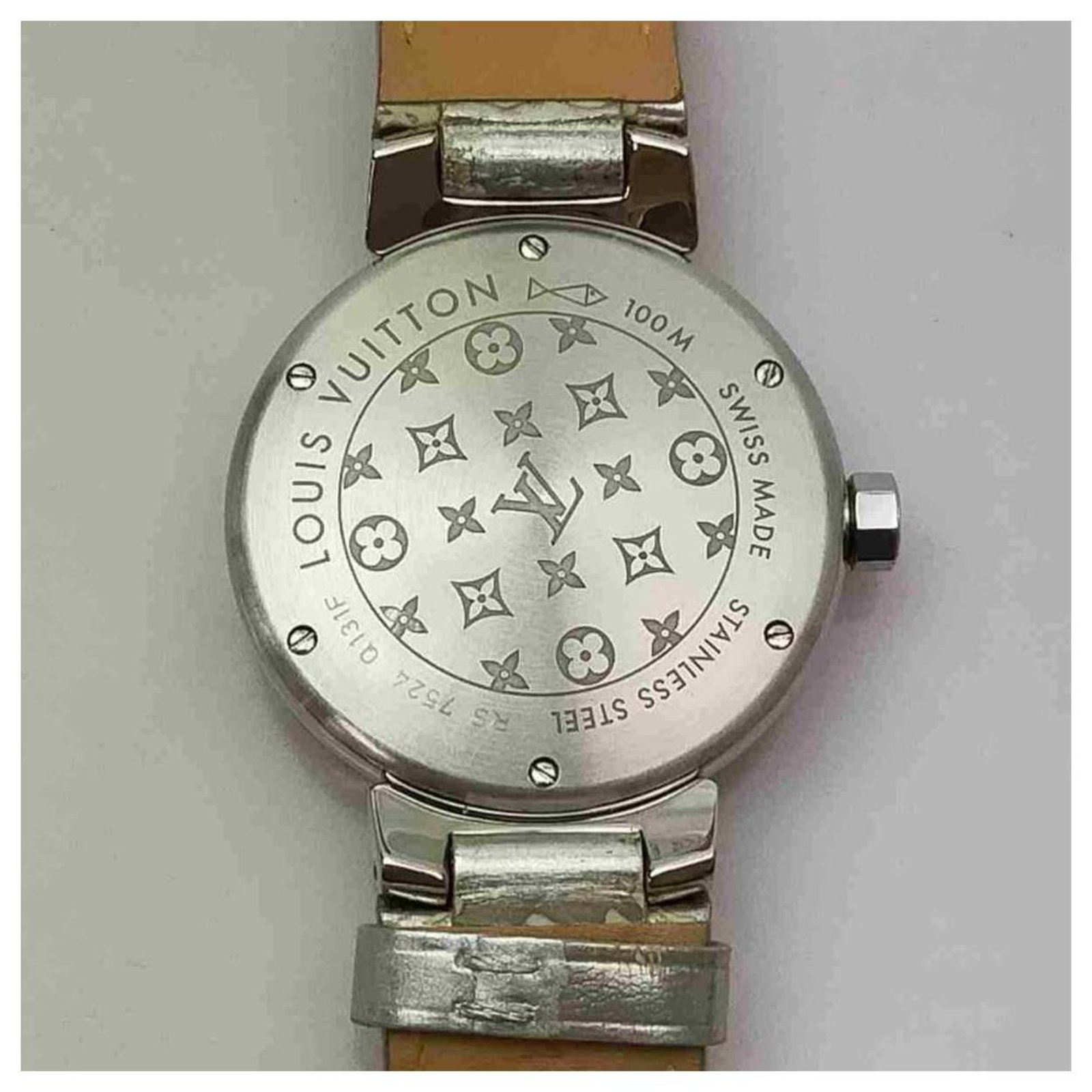 Louis Vuitton Diamond Tambour Lovely Watch 34MM Leather Silver Steel  ref.293614 - Joli Closet