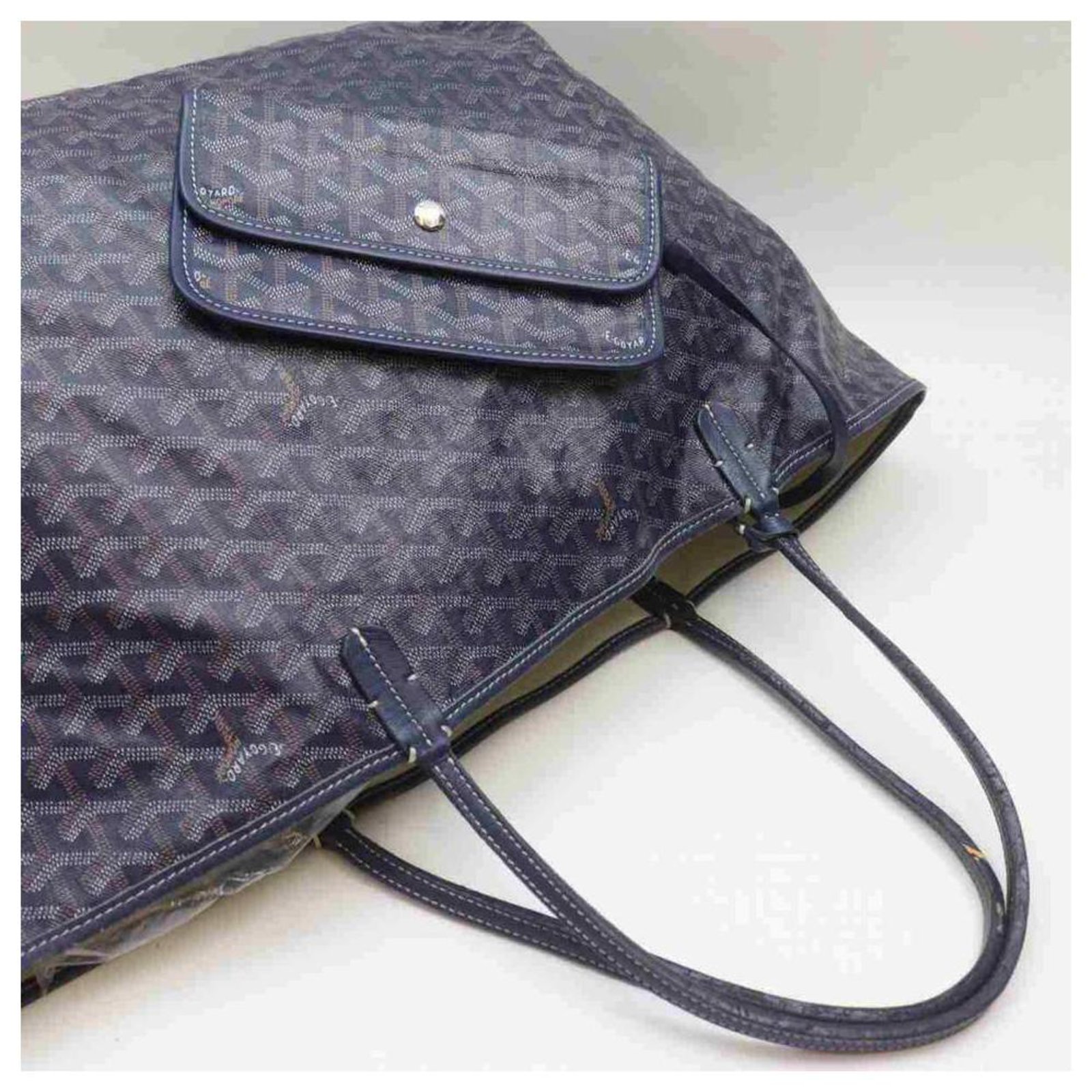 Goyard Navy Blue Chevron St Louis Tote Bag with Pouch Leather ref.297400 -  Joli Closet