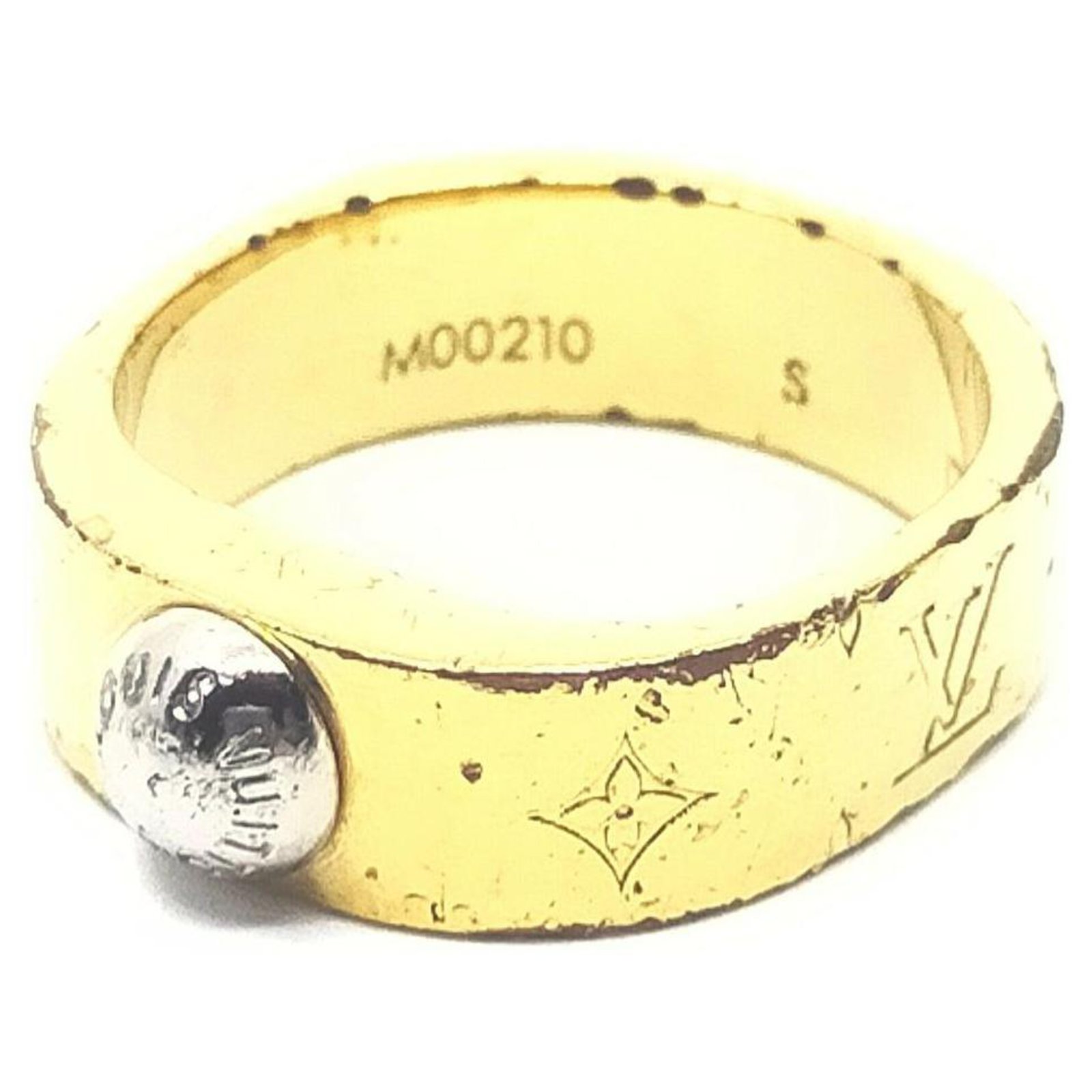 Louis Vuitton Gold Tone Monogram LV Nanogram Ring S Golden White gold Silver  Metal ref.293735 - Joli Closet