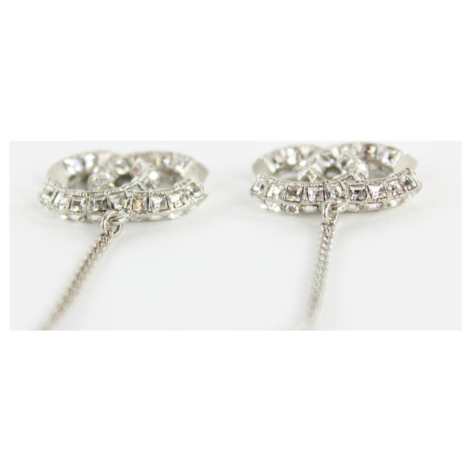CHANEL Baguette Crystal CC Drop Earrings Silver | FASHIONPHILE