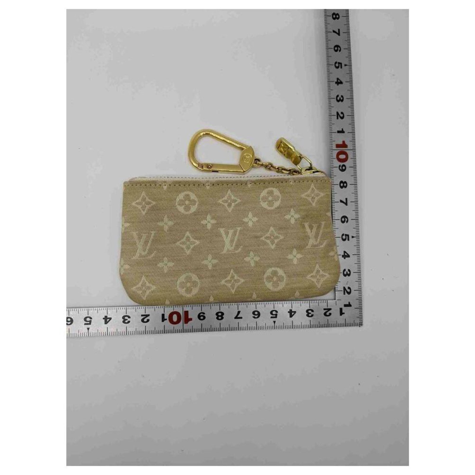 Louis Vuitton Beige Cream Monogram Mini Lin Key Pouch Pochette Cles Keychain 861476
