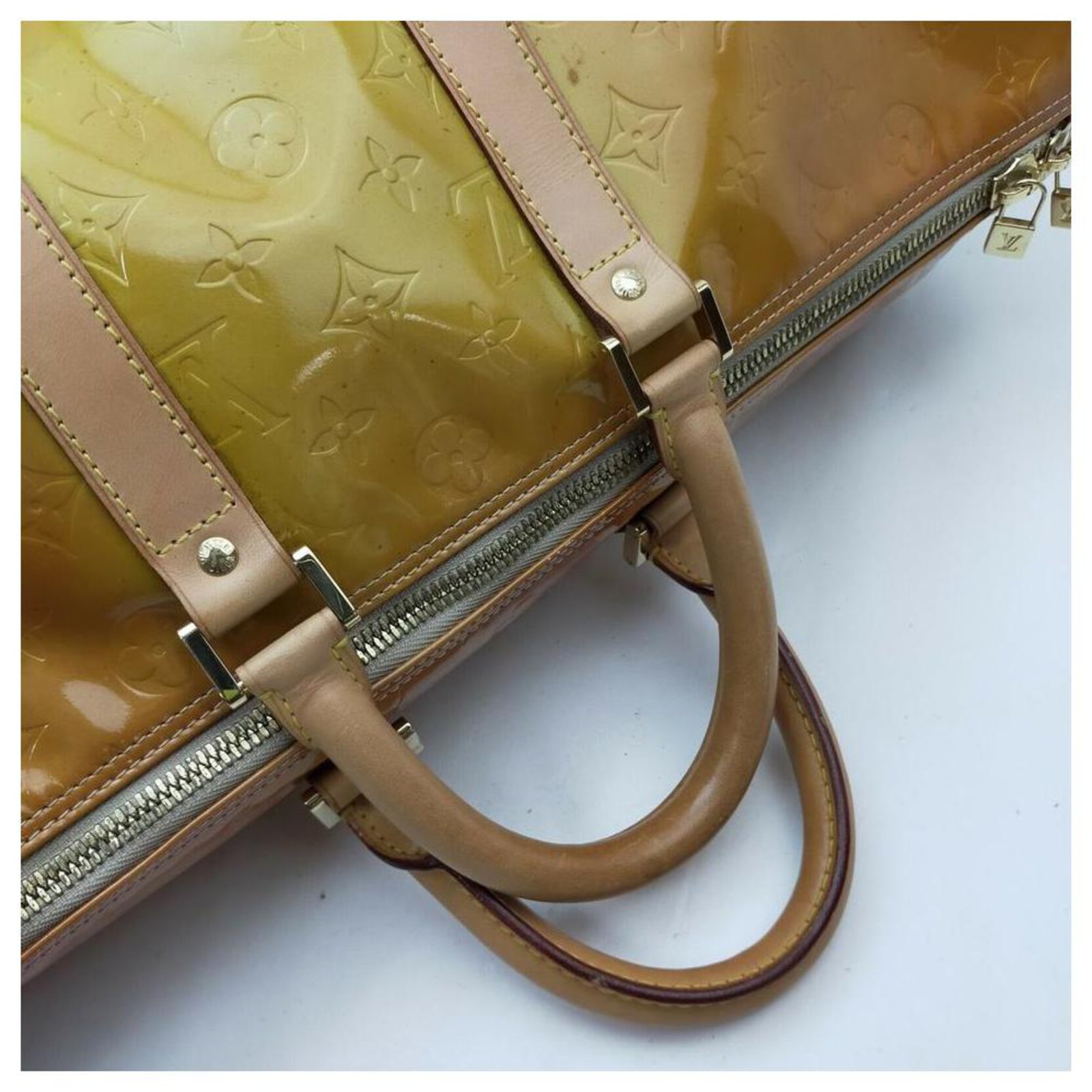 Louis Vuitton Yellow Monogram Vernis Mercer Keepall Duffle Bag Leather  ref.297444 - Joli Closet