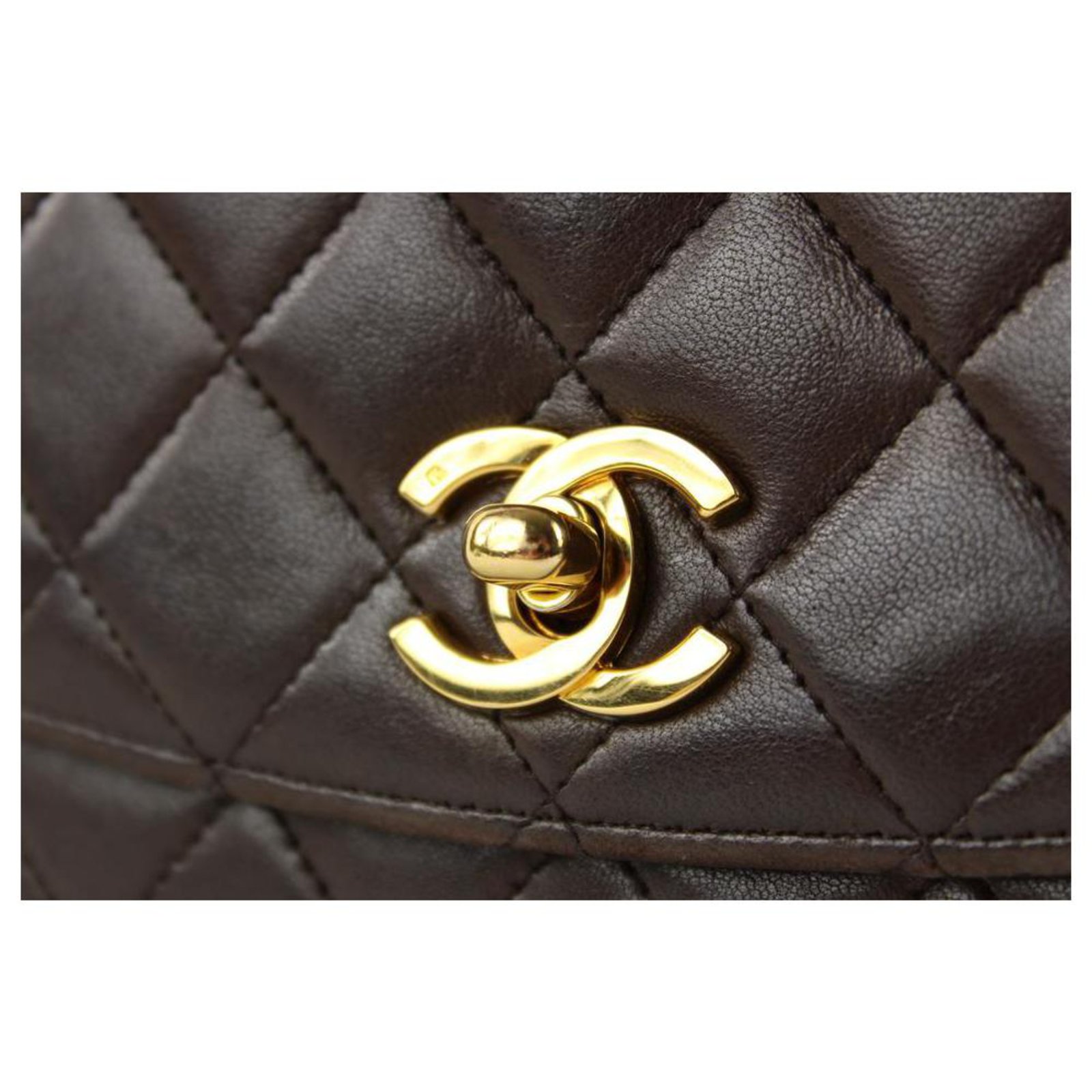 Chocolate Brown Quilted Lambskin Large Gold Chain Flap Bag