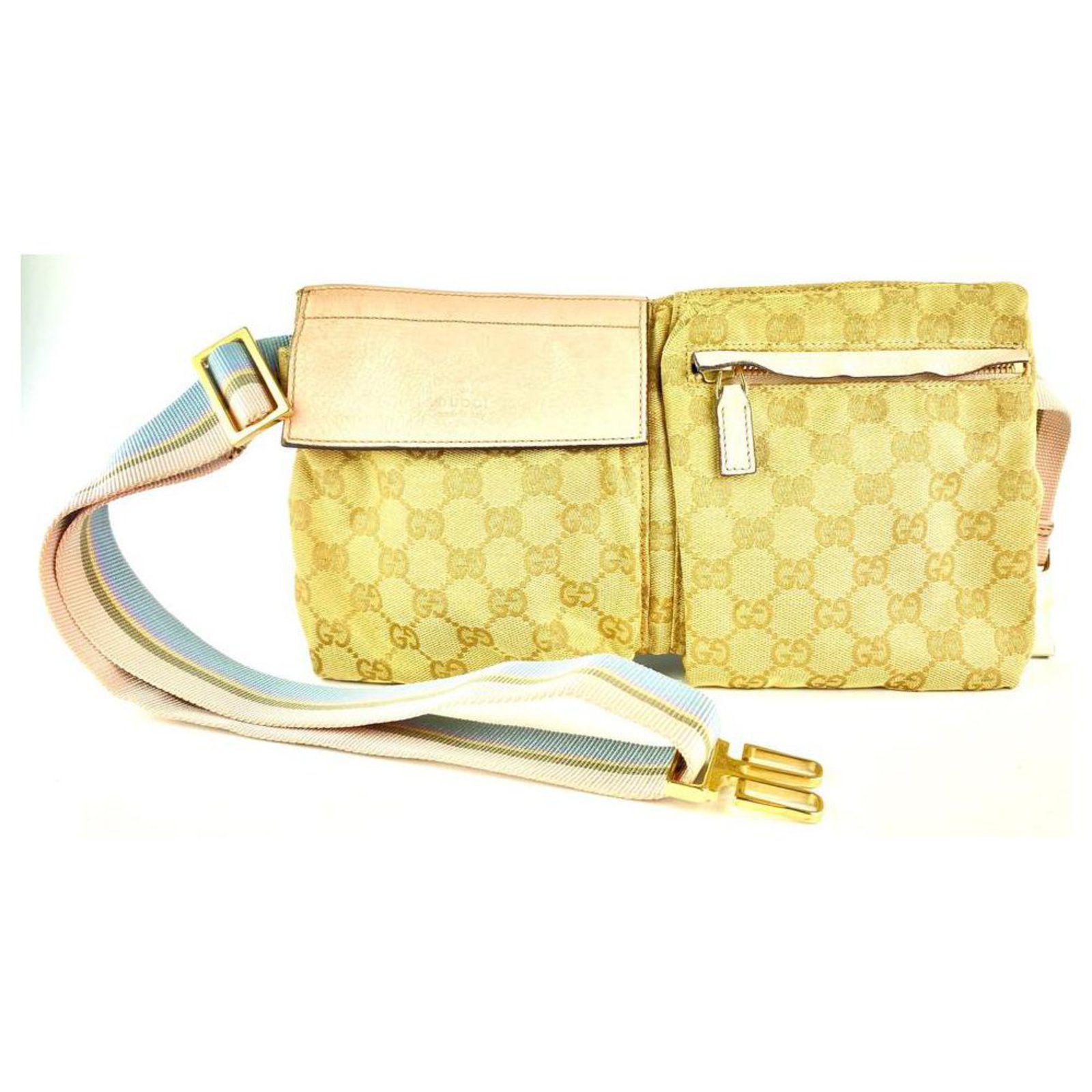 Gucci Monogram GG Flap Belt Bag Fanny Pack Waist Pouch Leather ref.446936 -  Joli Closet