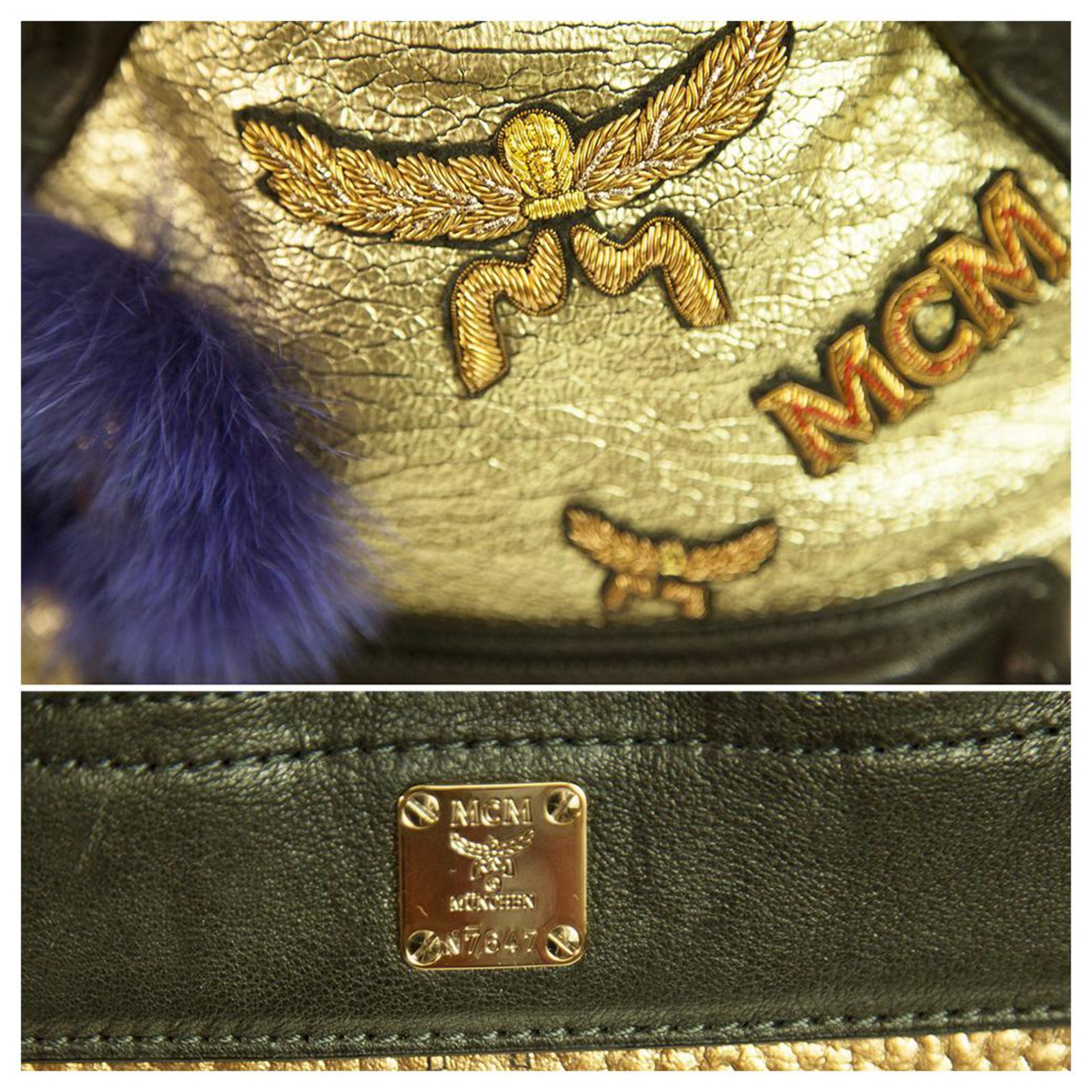 MCM 'Stark Insignia' Metallic Gold Leather Backpack with Genuine Fox Fur  Trim Black Golden ref.295514 - Joli Closet