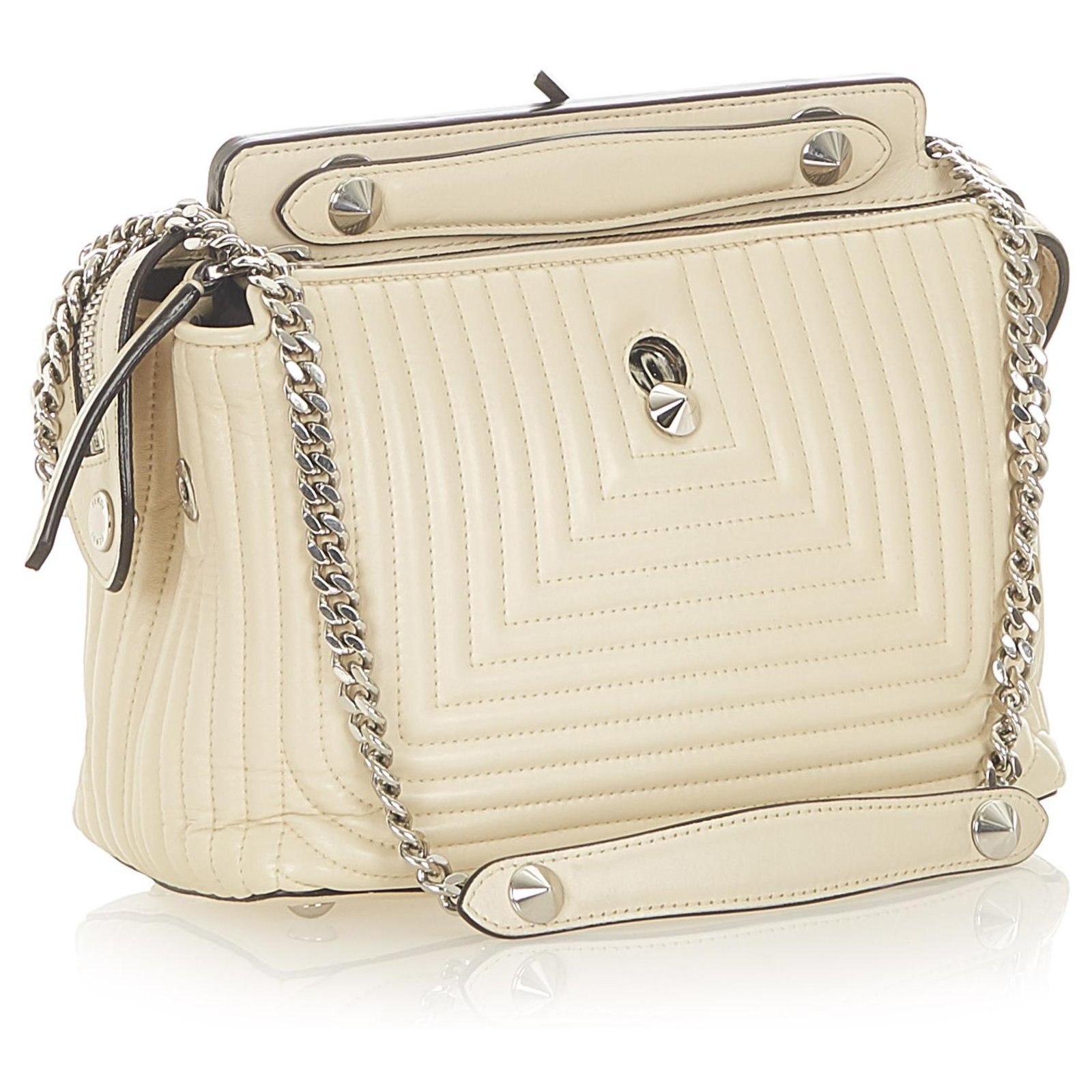 Fendi White Dot Com Quilted Leather Shoulder Bag Cream Pony-style ...