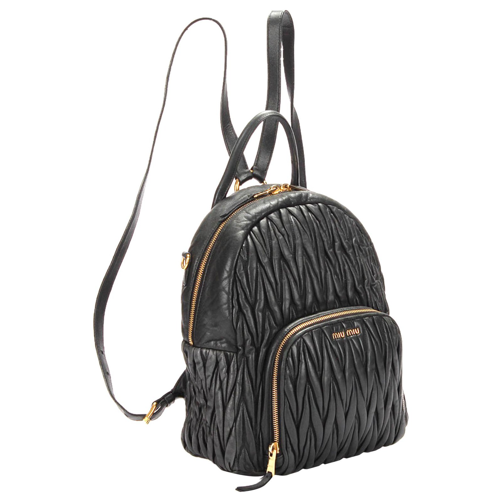 Miu Miu Black Matelasse Leather Backpack Pony-style calfskin