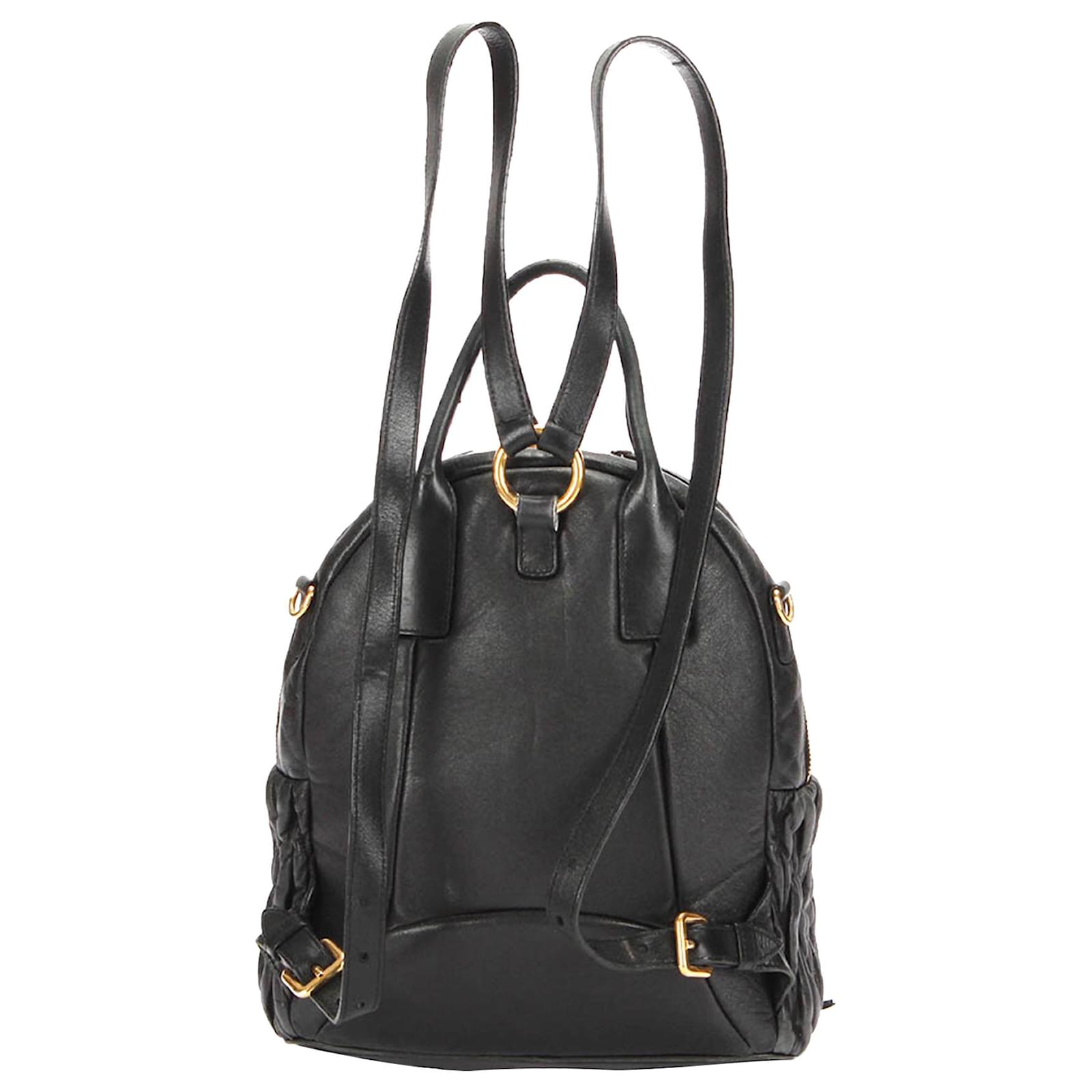 Miu Miu Black Matelasse Leather Backpack Pony-style calfskin ref