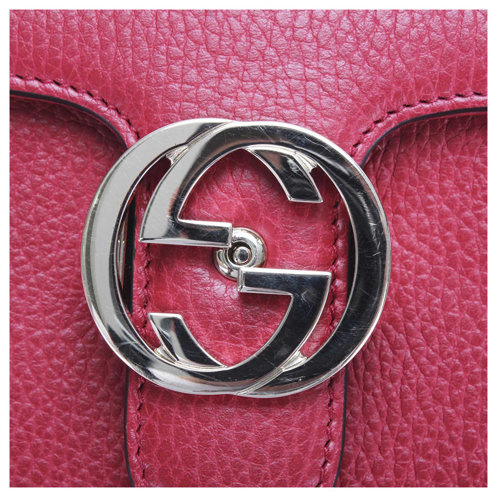 Gucci Red Interlocking G Chain Leather Crossbody Bag Pony-style 