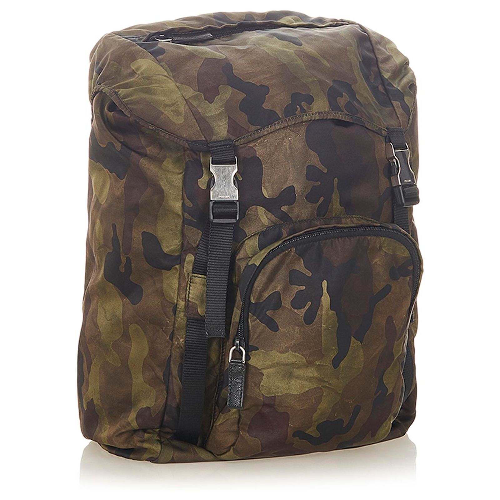 Zaino Prada Camouflage Tessuto Verde Multicolore Verde scuro Pelle Vitello  simile a un vitello Nylon Panno ref.297101 - Joli Closet