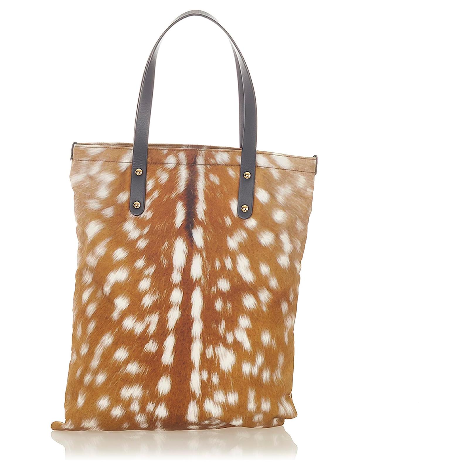 Burberry Brown Pony Hair Tote Bag White Light brown Leather Ponystyle