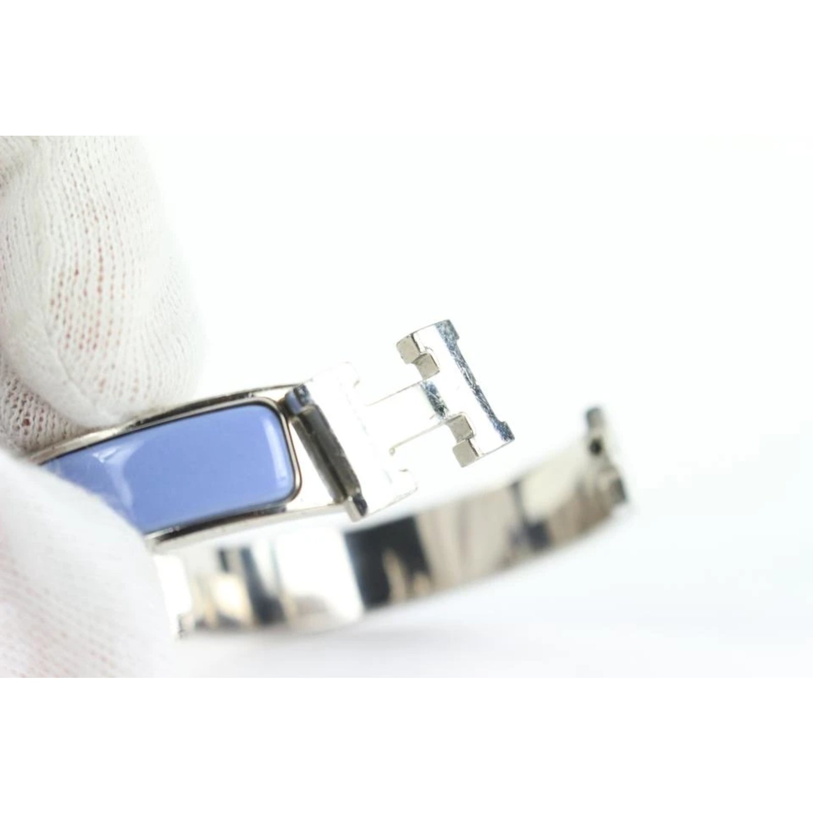 Hermès Blue x Silver Clic Clac H Bangle Bracelet Cuff ref.297488 