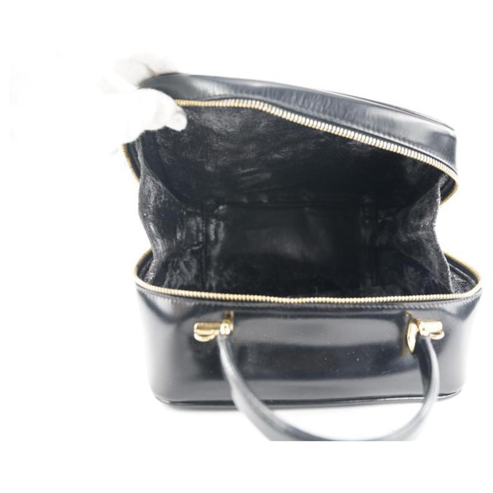 Gucci Black Patent Vanity Lunch Box Top Handle Bag 734gks324