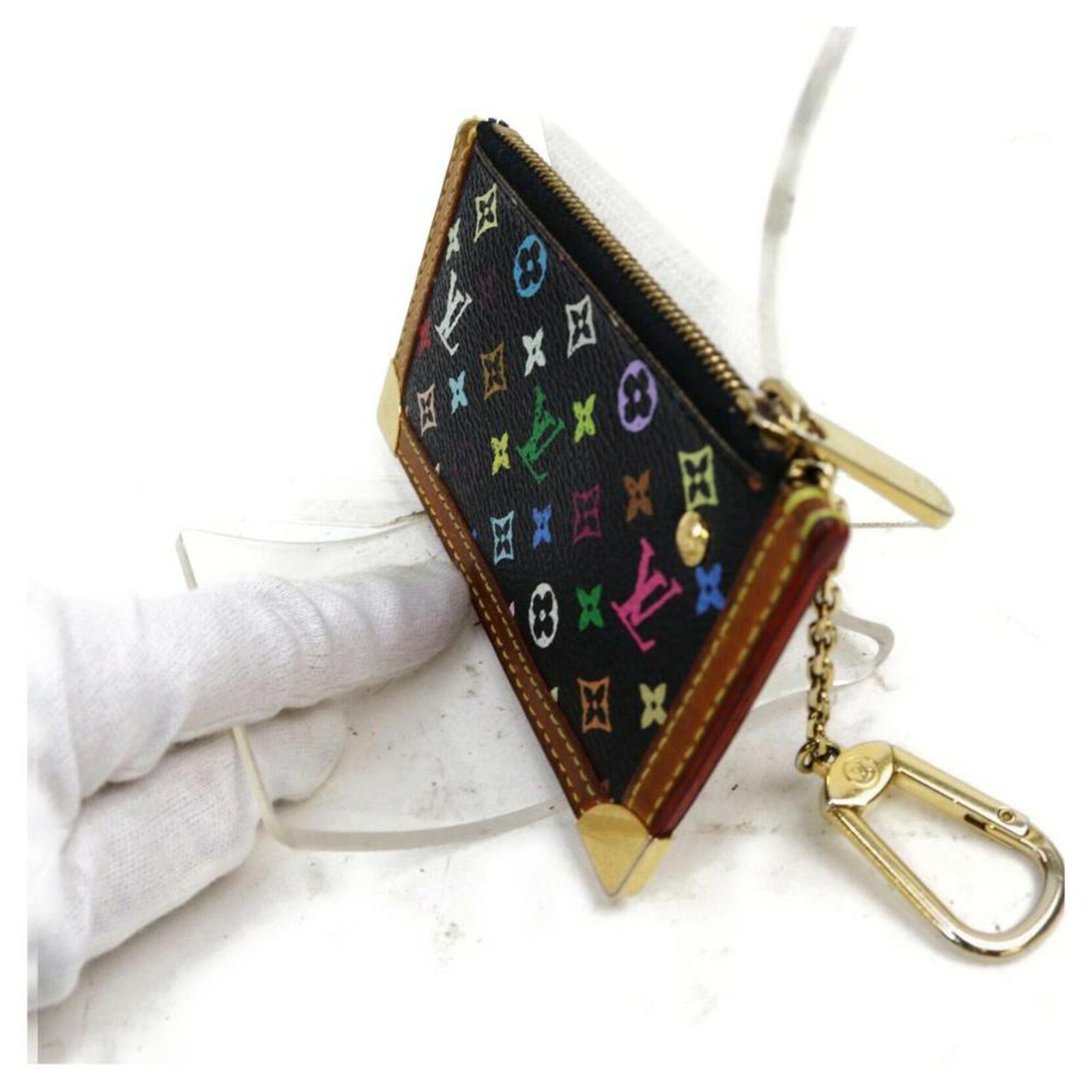 Louis Vuitton Black Monogram Multicolor Key Pouch Pochette Cles Keychain 861264