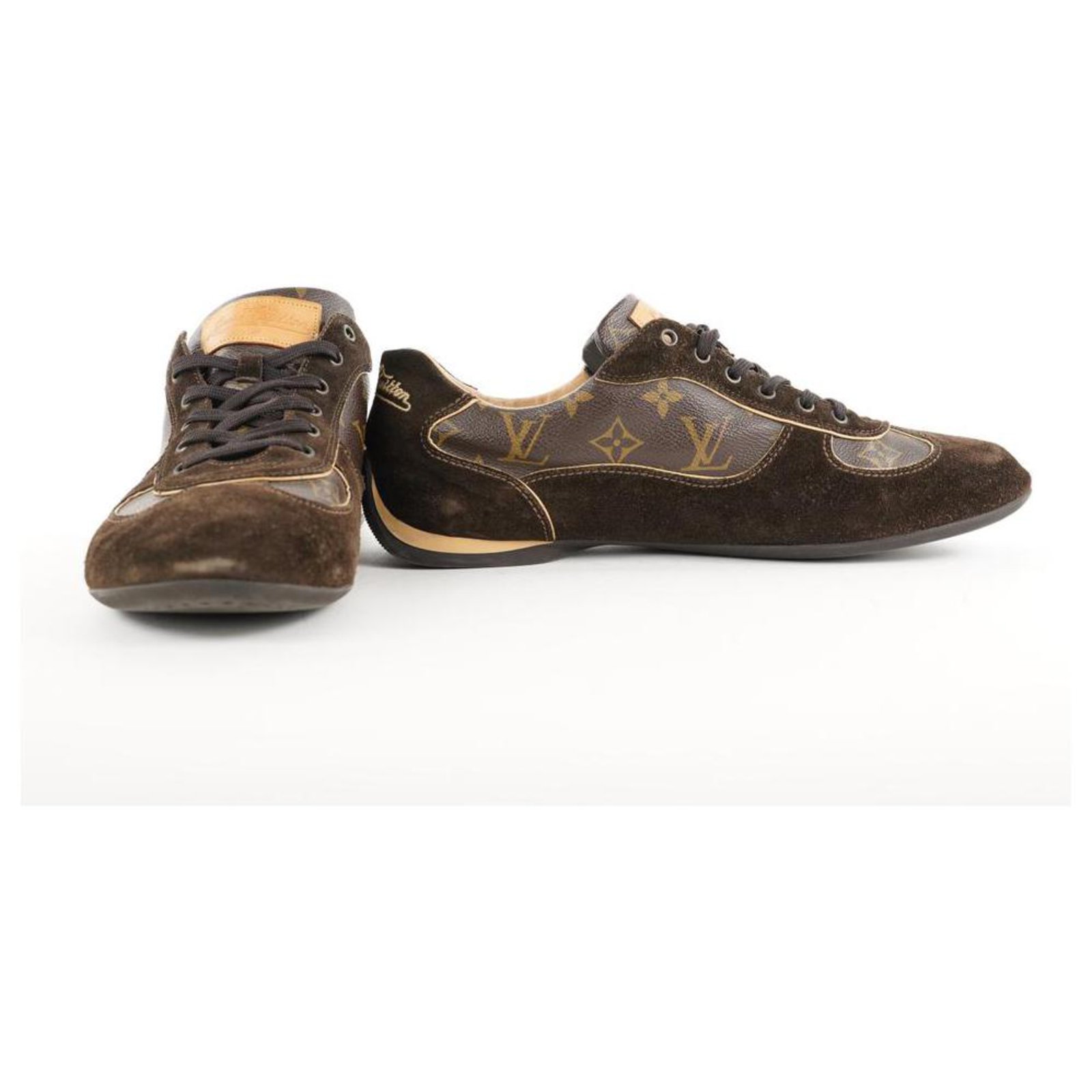 Louis Vuitton LV de los hombres10 o EE.11 Zapatilla Energie de ante marrón  con monograma Suecia Cuero ref.298092 - Joli Closet