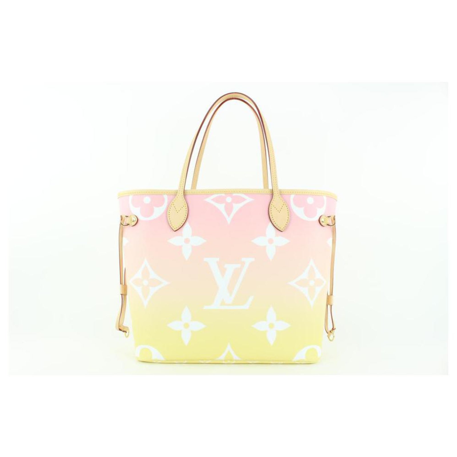 Leather Tote Handbag Neverfull MM by the pool Pink/Yellow, limited
