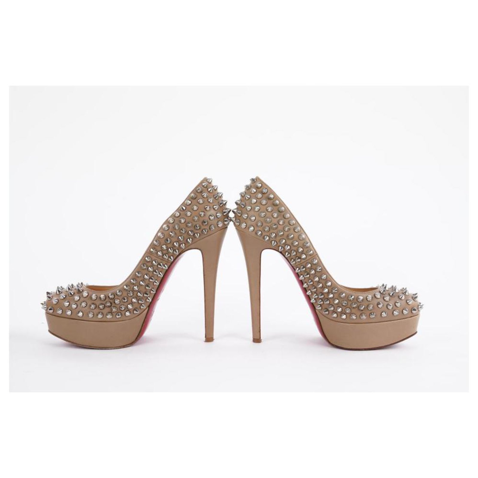 Christian Louboutin Nude Beige Bianca Spikes 140 nappa Leather ref