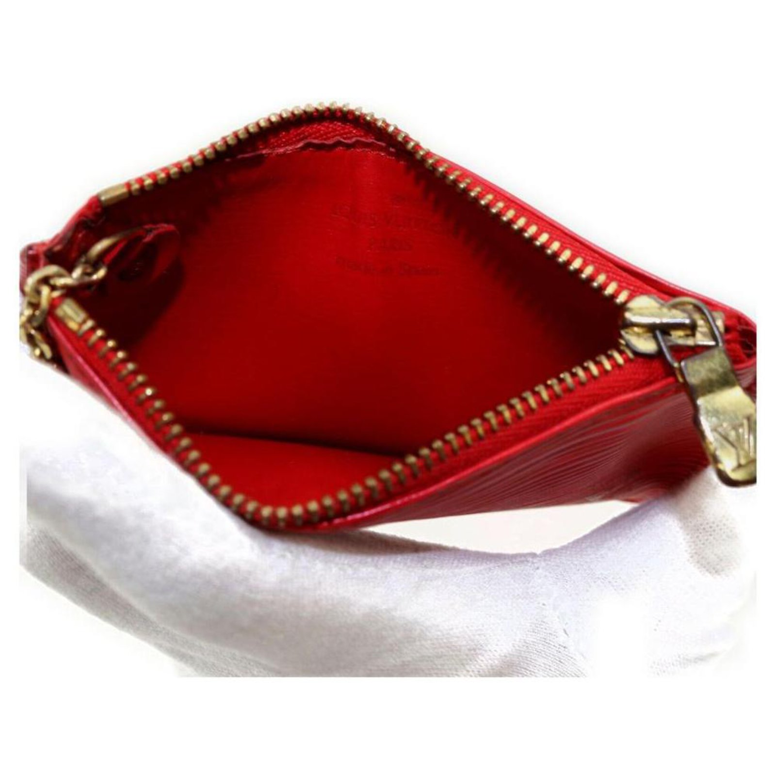 Louis Vuitton Red Epi Leather Key Pouch Pochette Cles Keychain ref