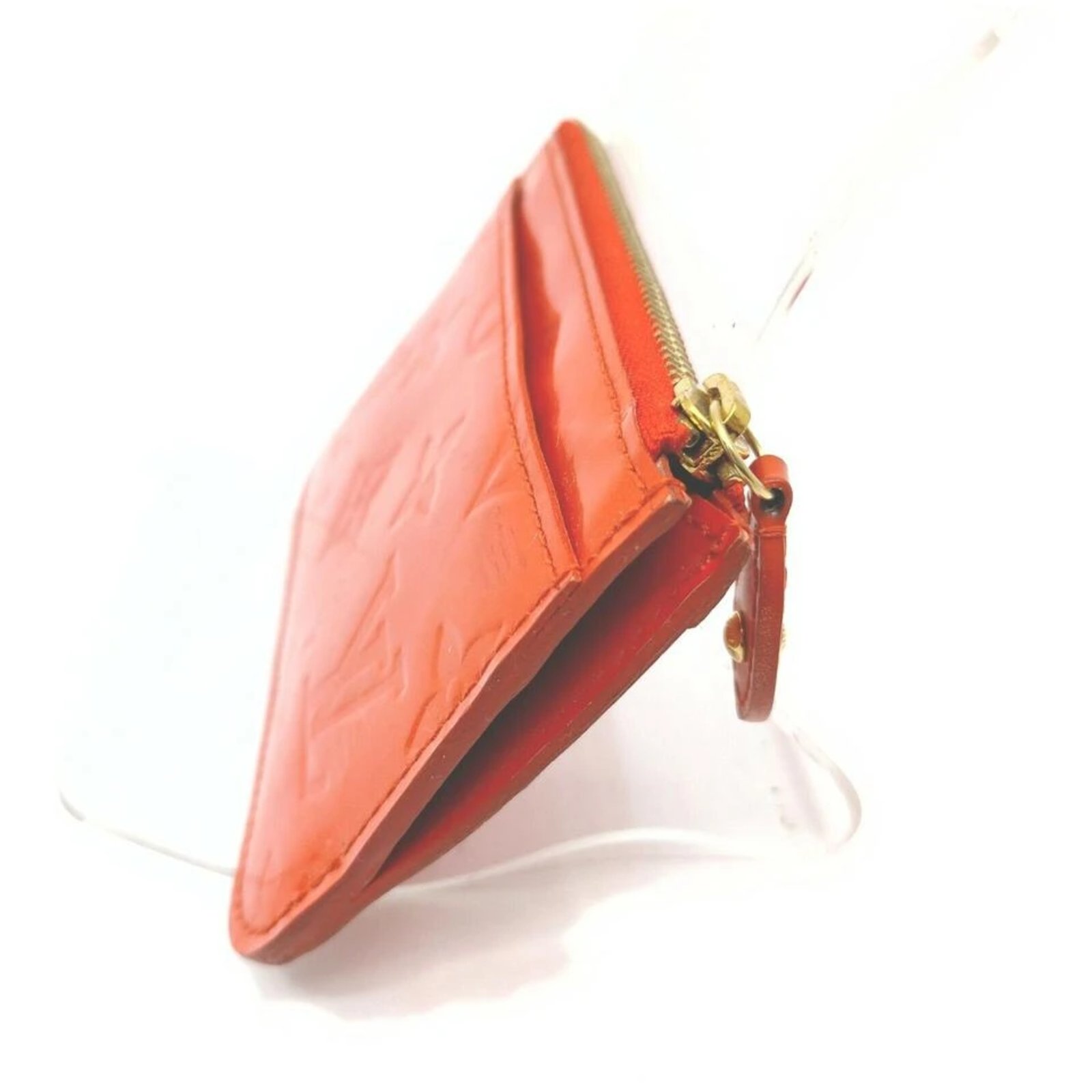New Louis Vuitton Red Vernis Leather Pochette Cle Key Coin Pouch