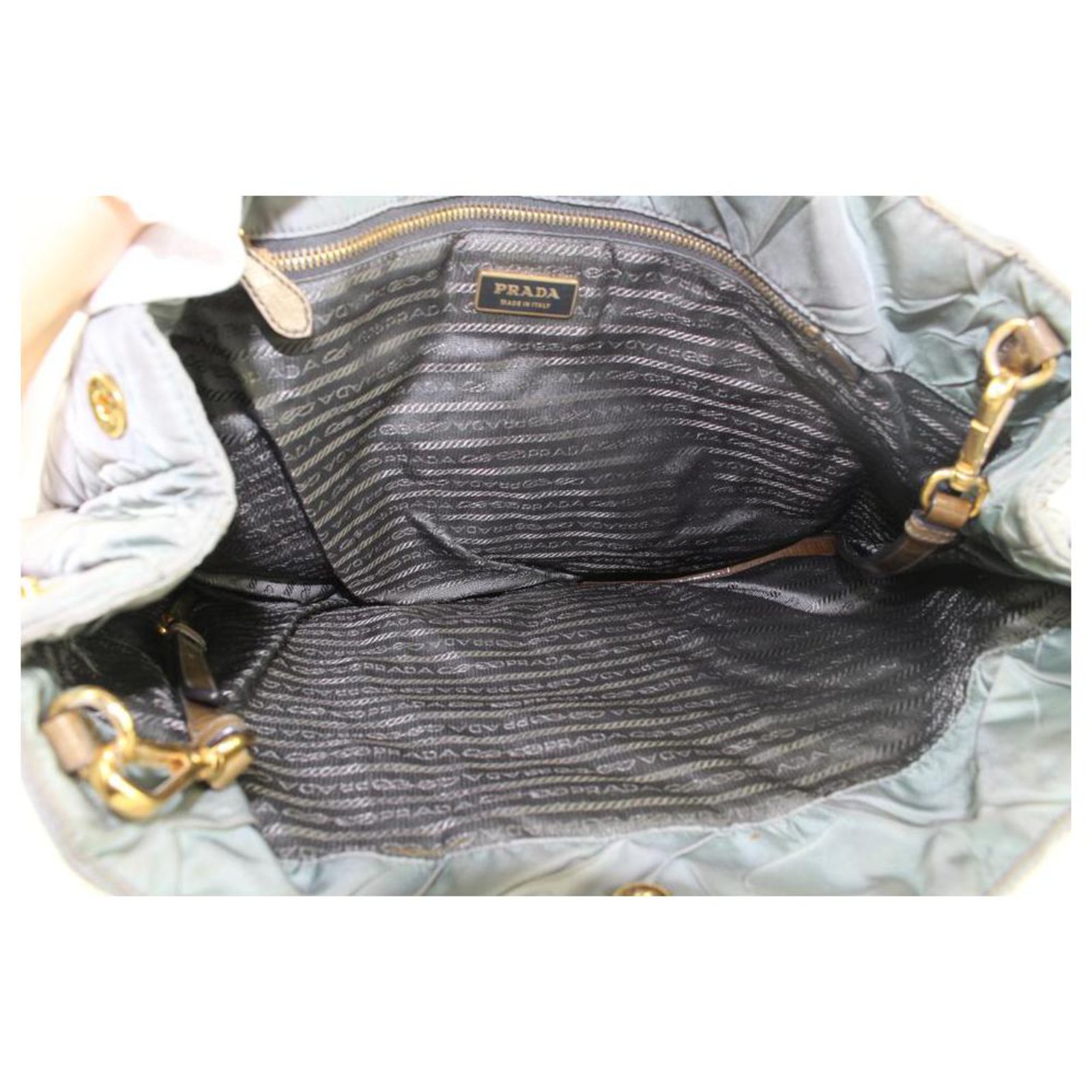 Prada Grey Quilted Tessuto Nylon 2Way Tote Bag Leather ref.298646