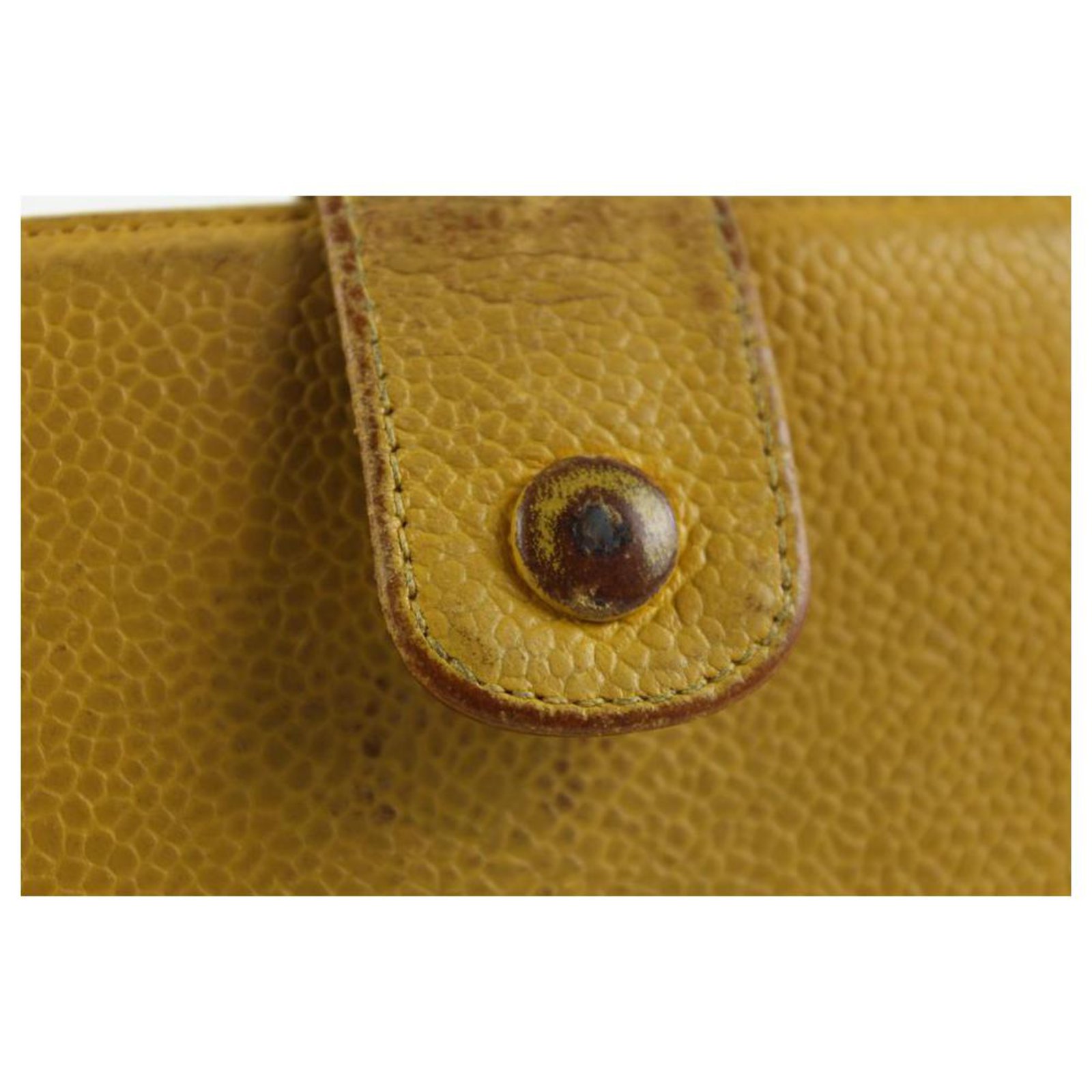 Chanel Mustard Yellow Caviar Leather CC Logo Flap Wallet 791ccs42