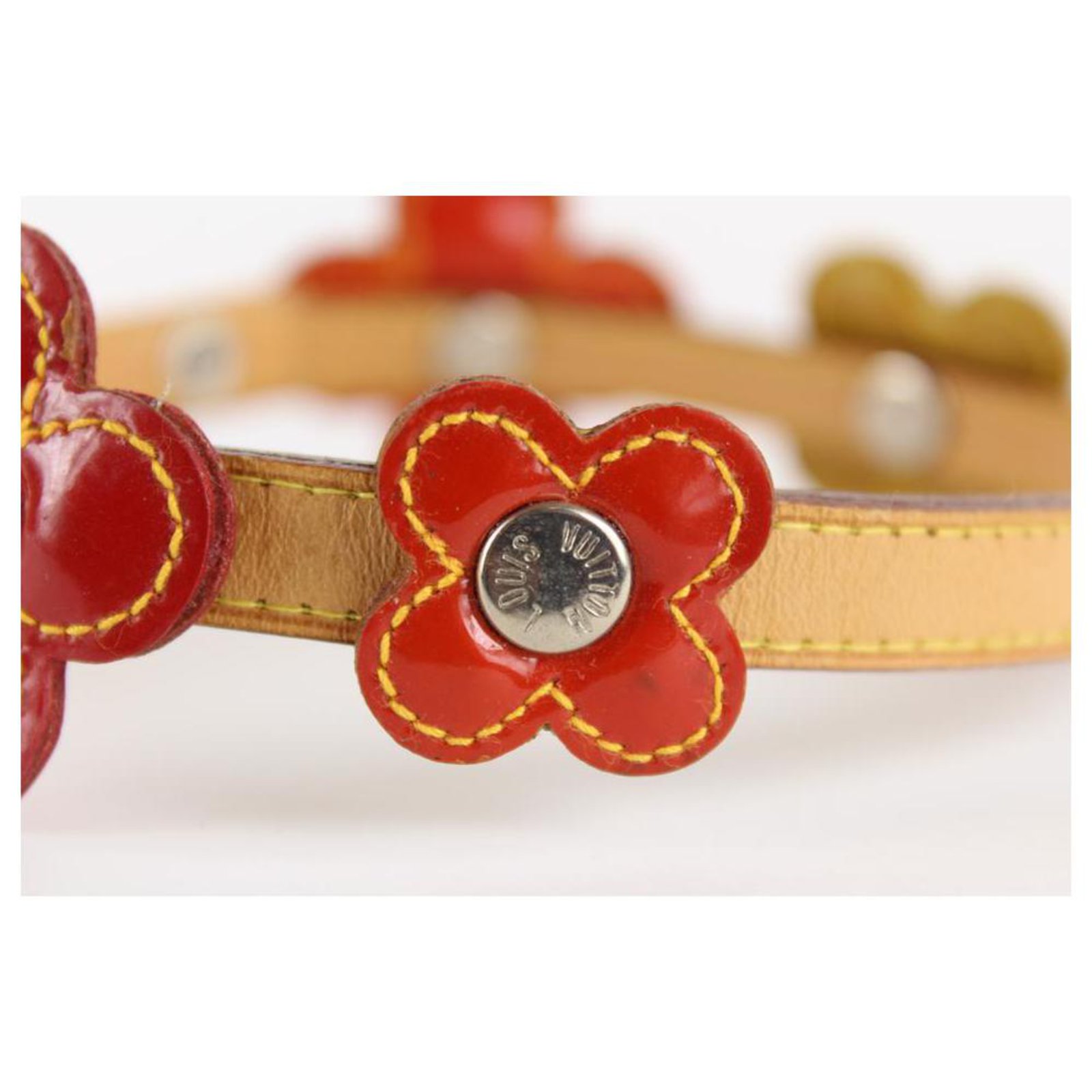 LOUIS VUITTON Bracelet Fleur Flower Choker M92550 Vernis Nubuck Leather  Beige 