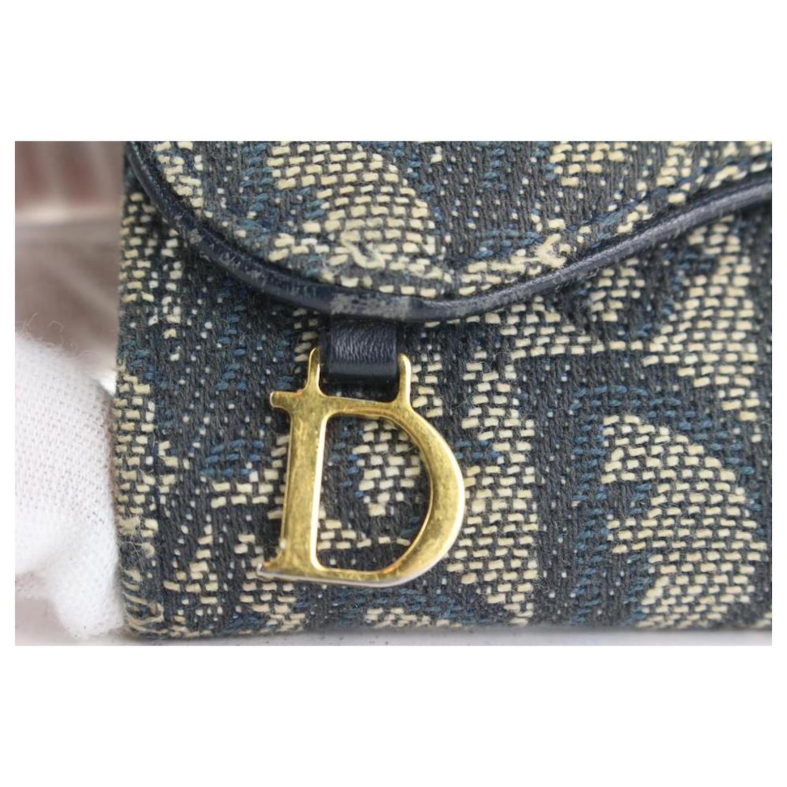 Dior Blue Monogram Trotter Saddle Compact Wallet Leather ref
