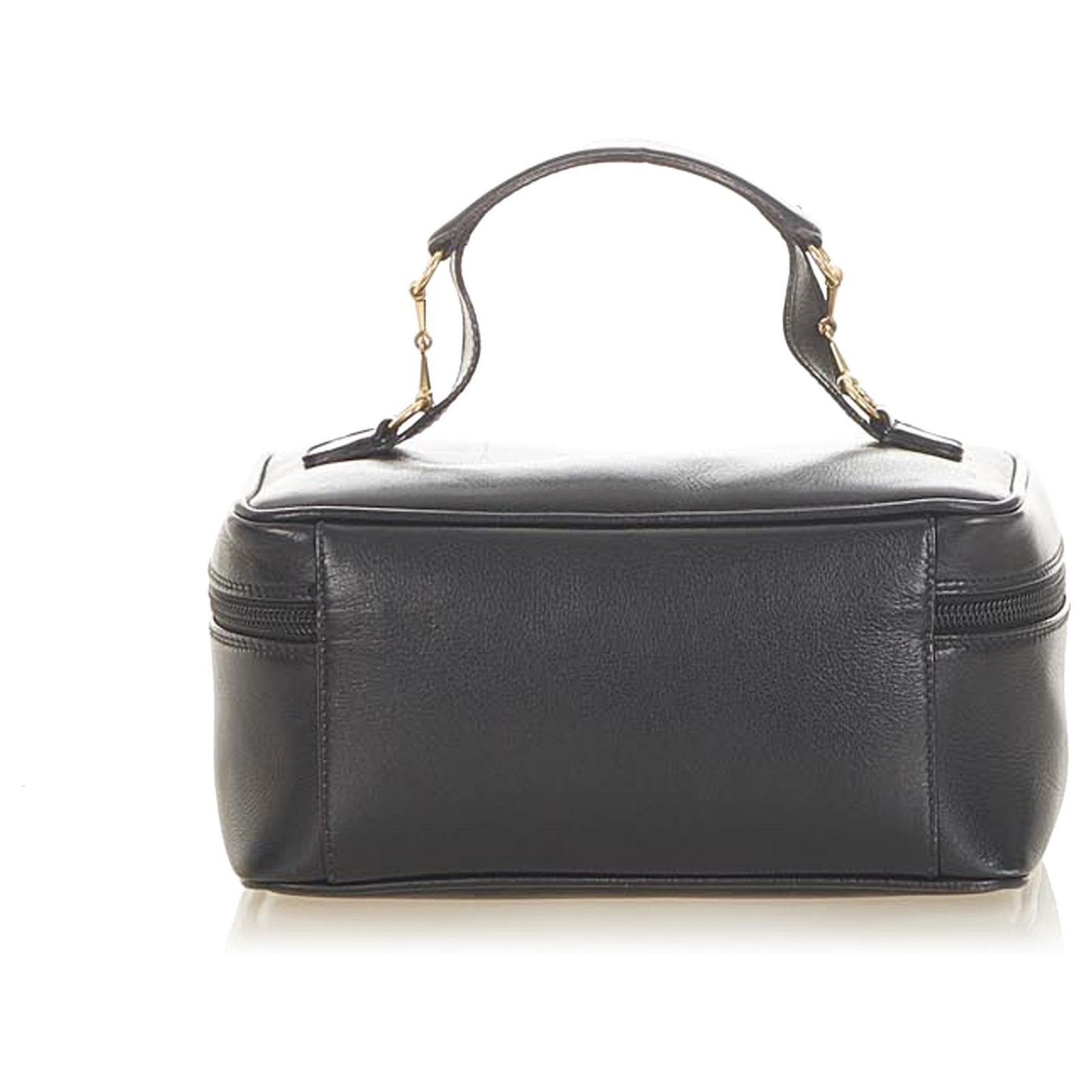 Gucci Black Horsebit Leather Vanity Bag Pony-style calfskin ref 