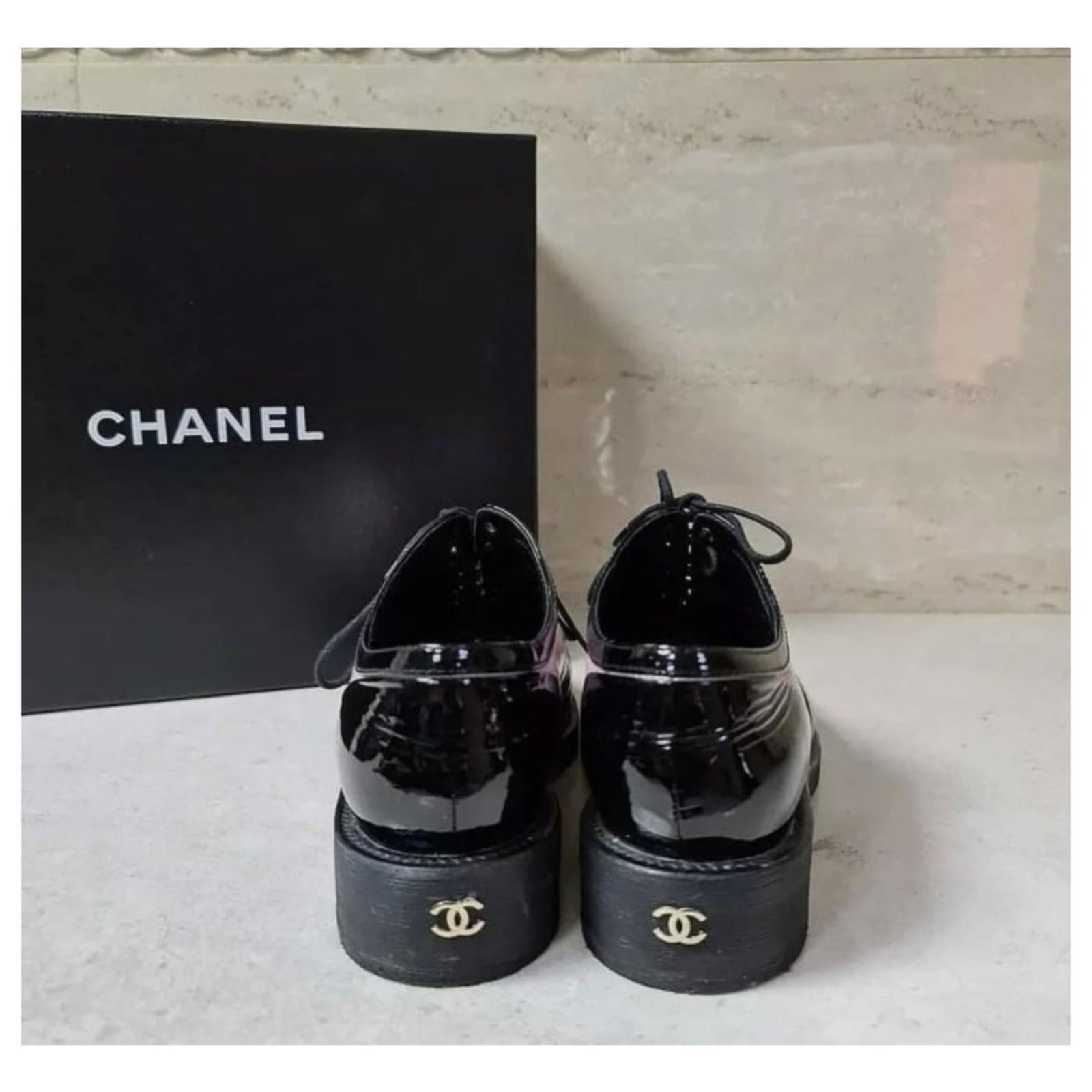 Chanel Black Leather CC Lace Up Sneakers Size 38 Chanel