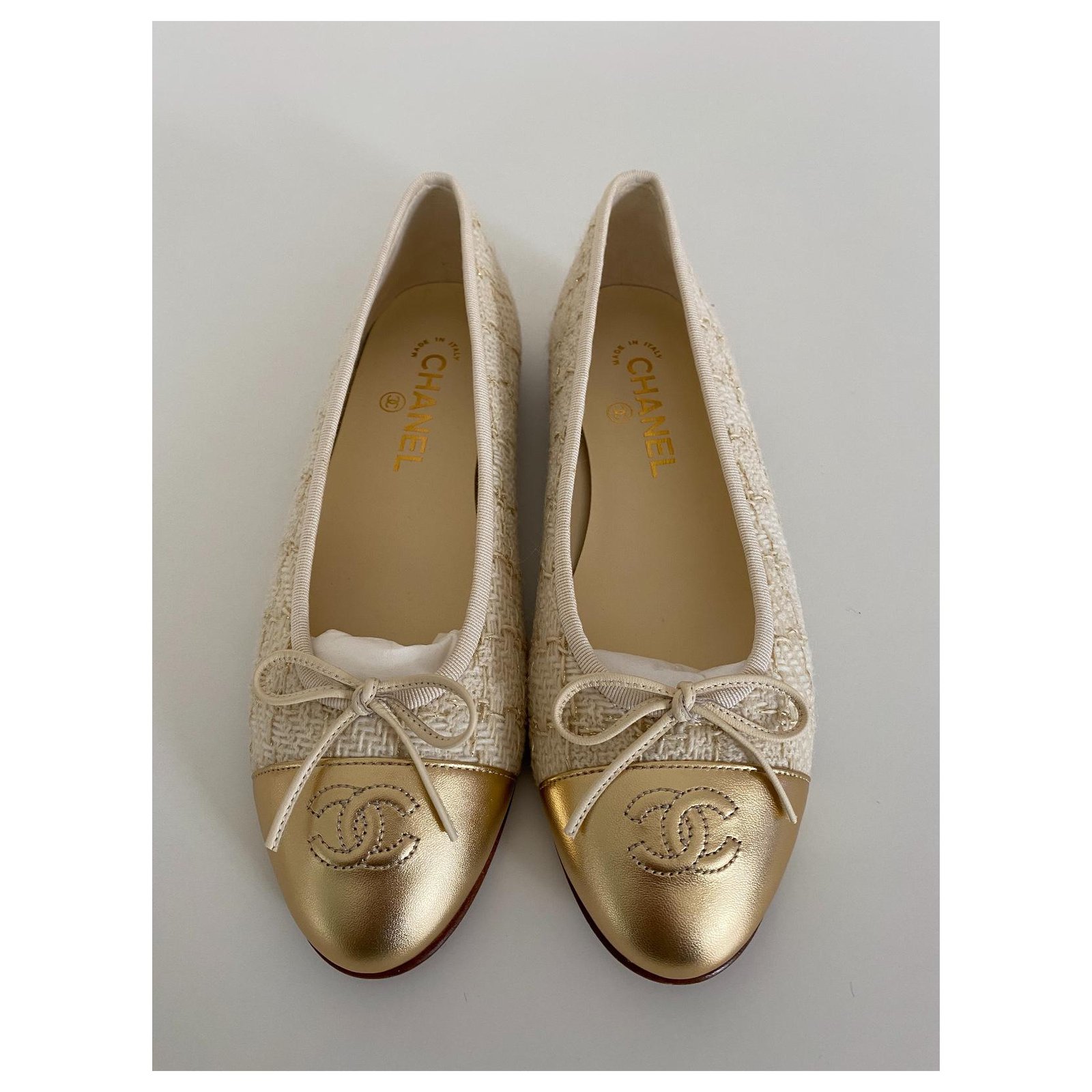 Chanel Tweed 37C Classic Leather Ballerina Ballet Flats CC-1109p-0002