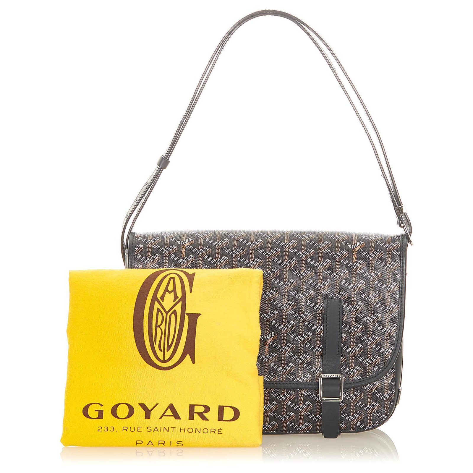 Goyard Black Goyardine Belvedere MM Brown Leather Cloth Pony-style