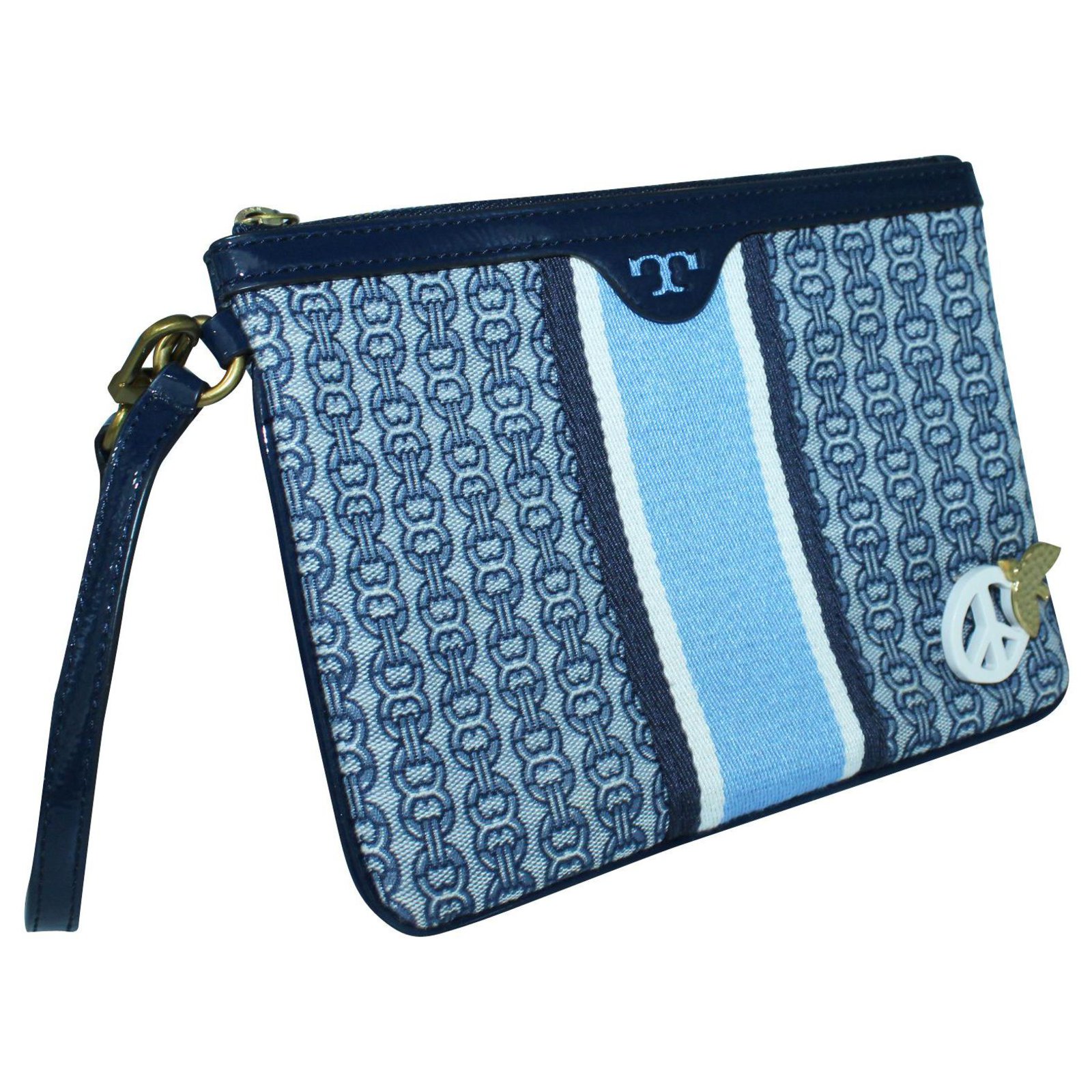Tory Burch Small Fabric Pouch Blue Navy blue Leather Patent leather  ref.300245 - Joli Closet