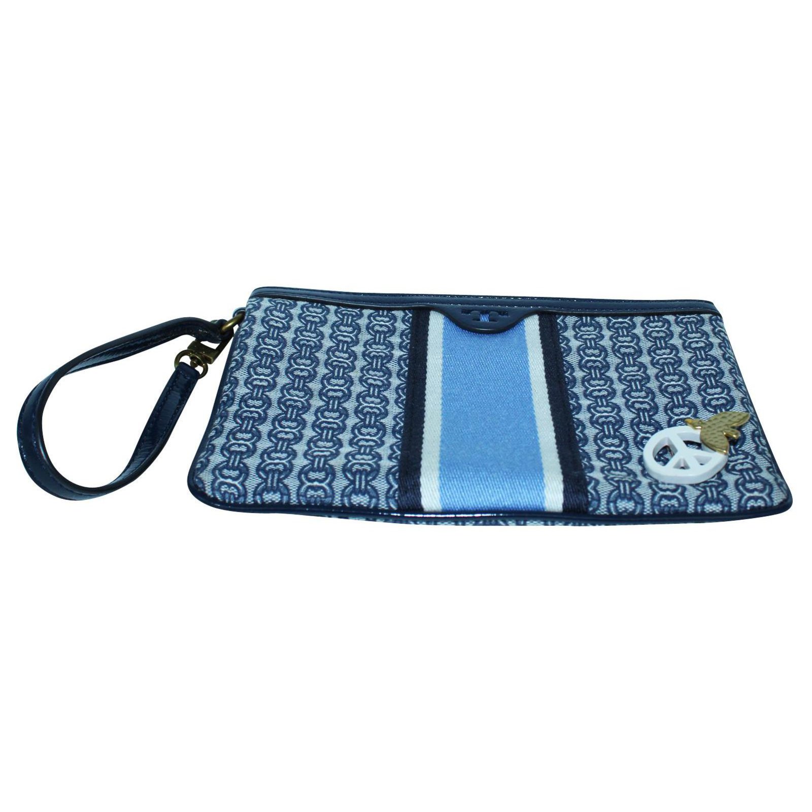 Tory Burch Small Fabric Pouch Blue Navy blue Leather Patent leather  ref.300245 - Joli Closet