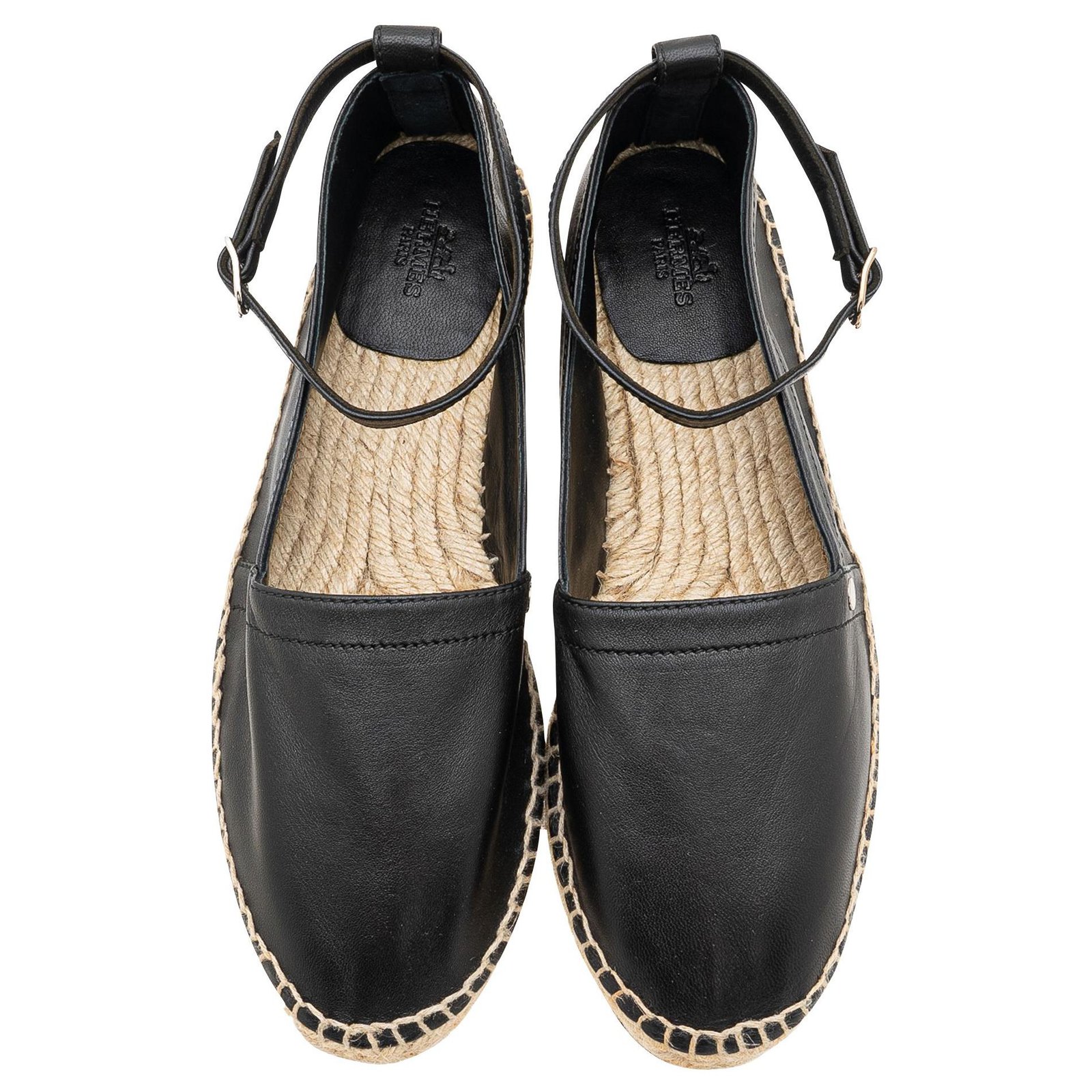 Hermès Leather Studded Accents Espadrilles Black ref.301362 - Joli Closet