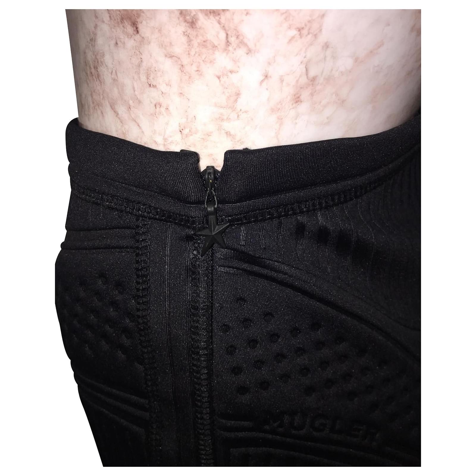 Thierry Mugler Black Ribbed Compression Cycling Shorts Polyester