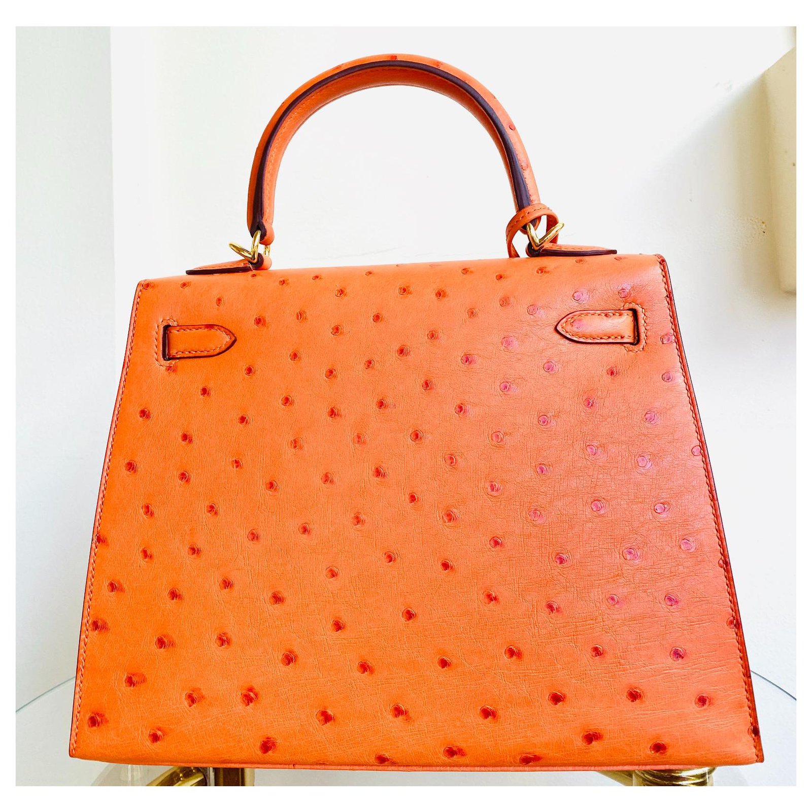 Hermès KELLY II tangerine orange ostrich Exotic leather ref.303266 - Joli  Closet