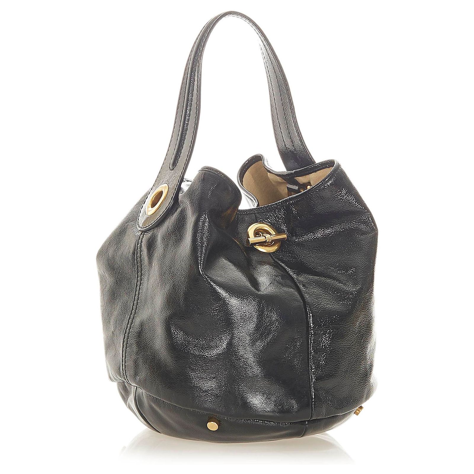 Yves Saint Laurent YSL Black Capri Patent Leather Bucket Bag ref 