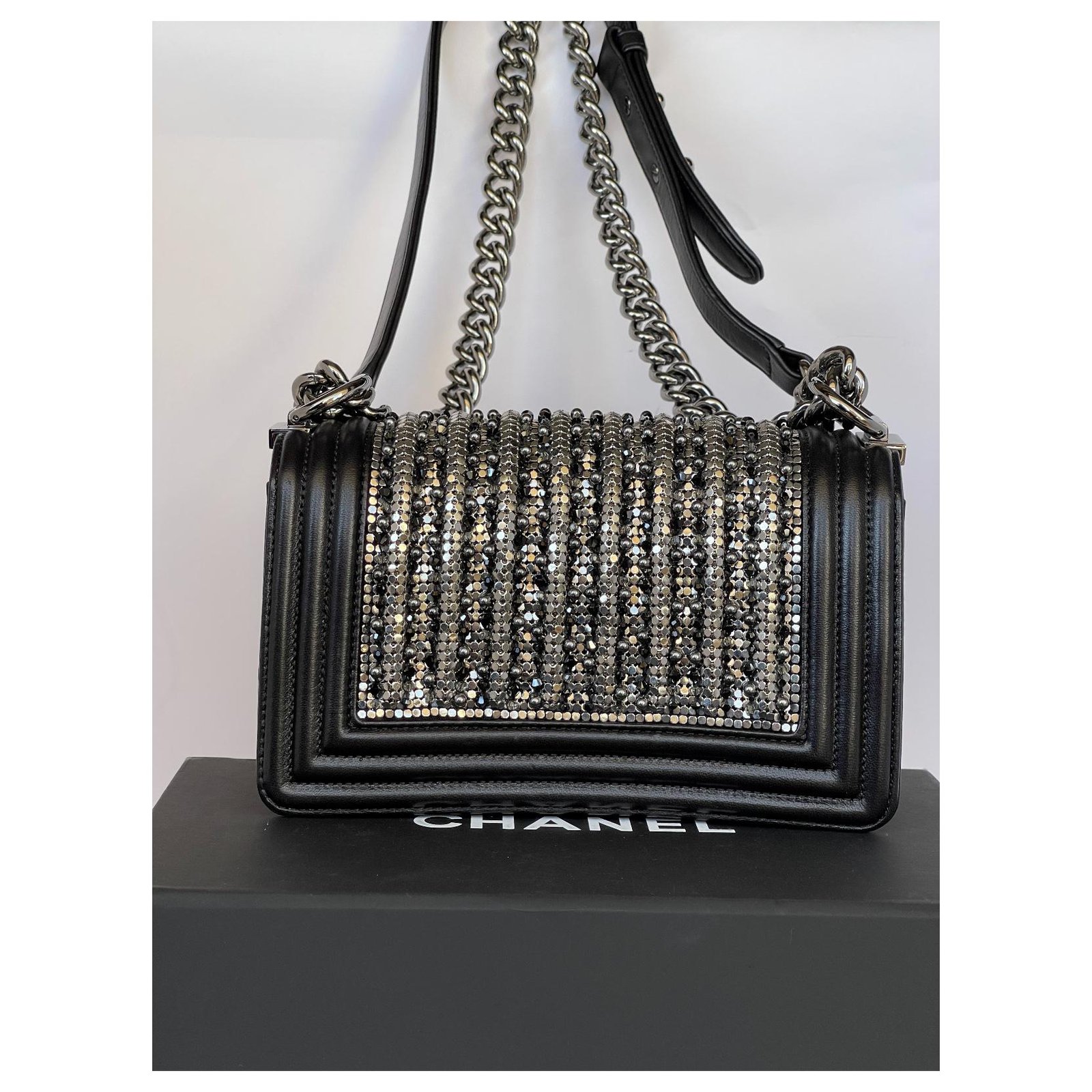Limited Edition Chanel small boy pearl and crystal embellished