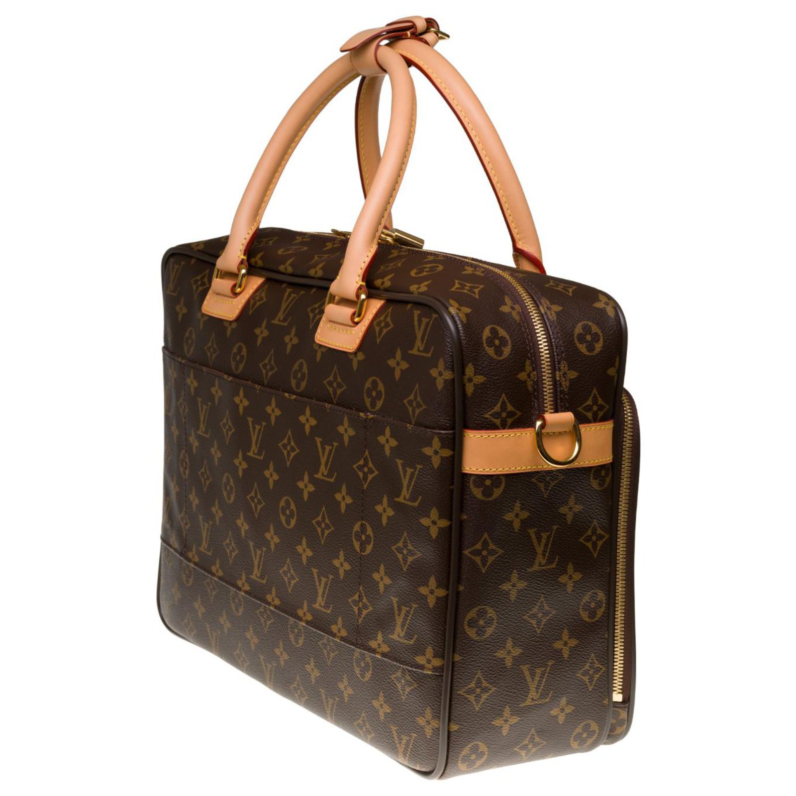 Louis Vuitton travel bag with shoulder strap in black canvas and
