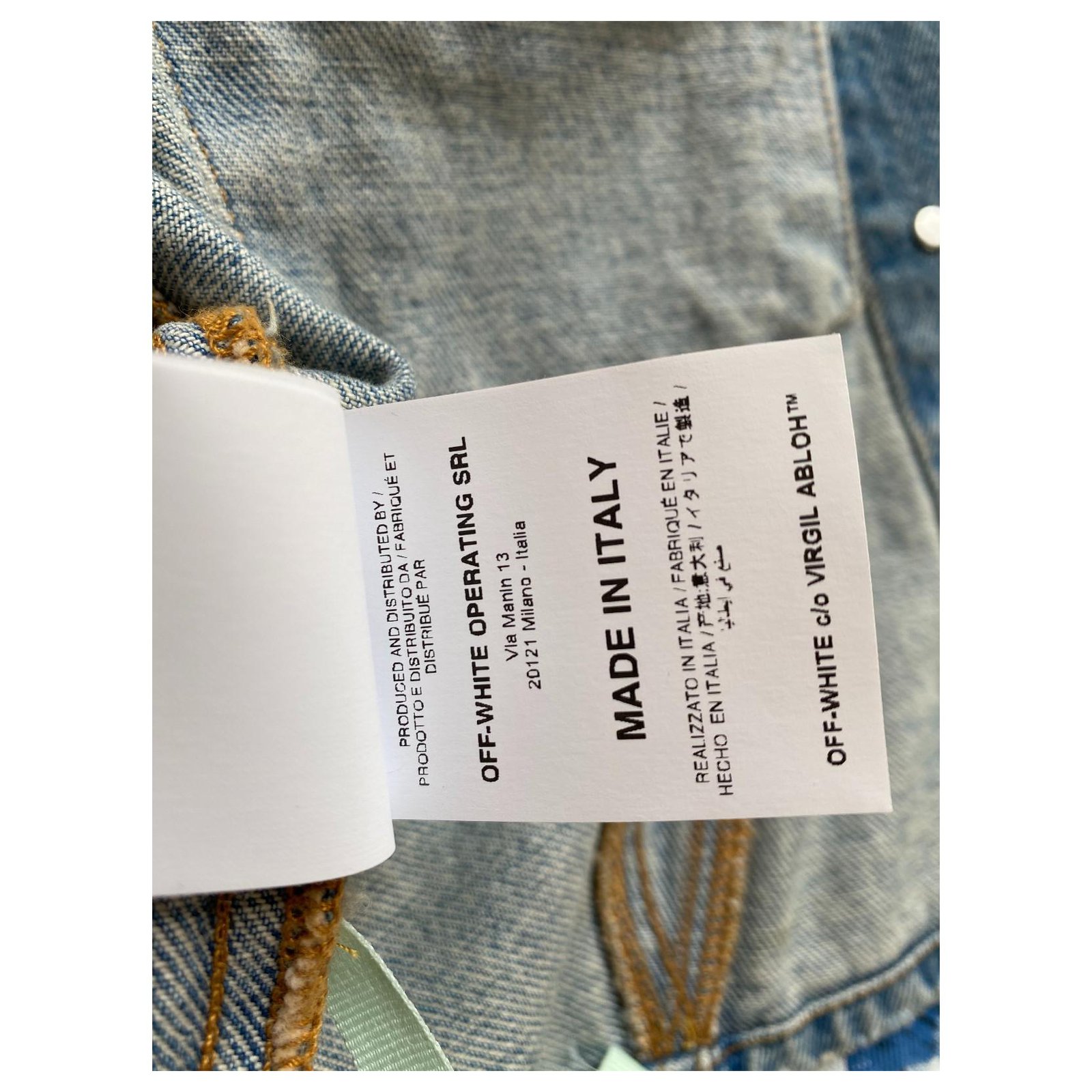 Off White Off-white Virgil Abloh Crop Tapestry Denim Jacket Blue