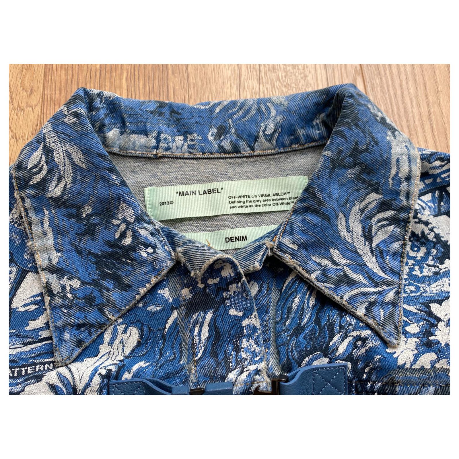 Off White Off-white Virgil Abloh Crop Tapestry Denim Jacket Blue