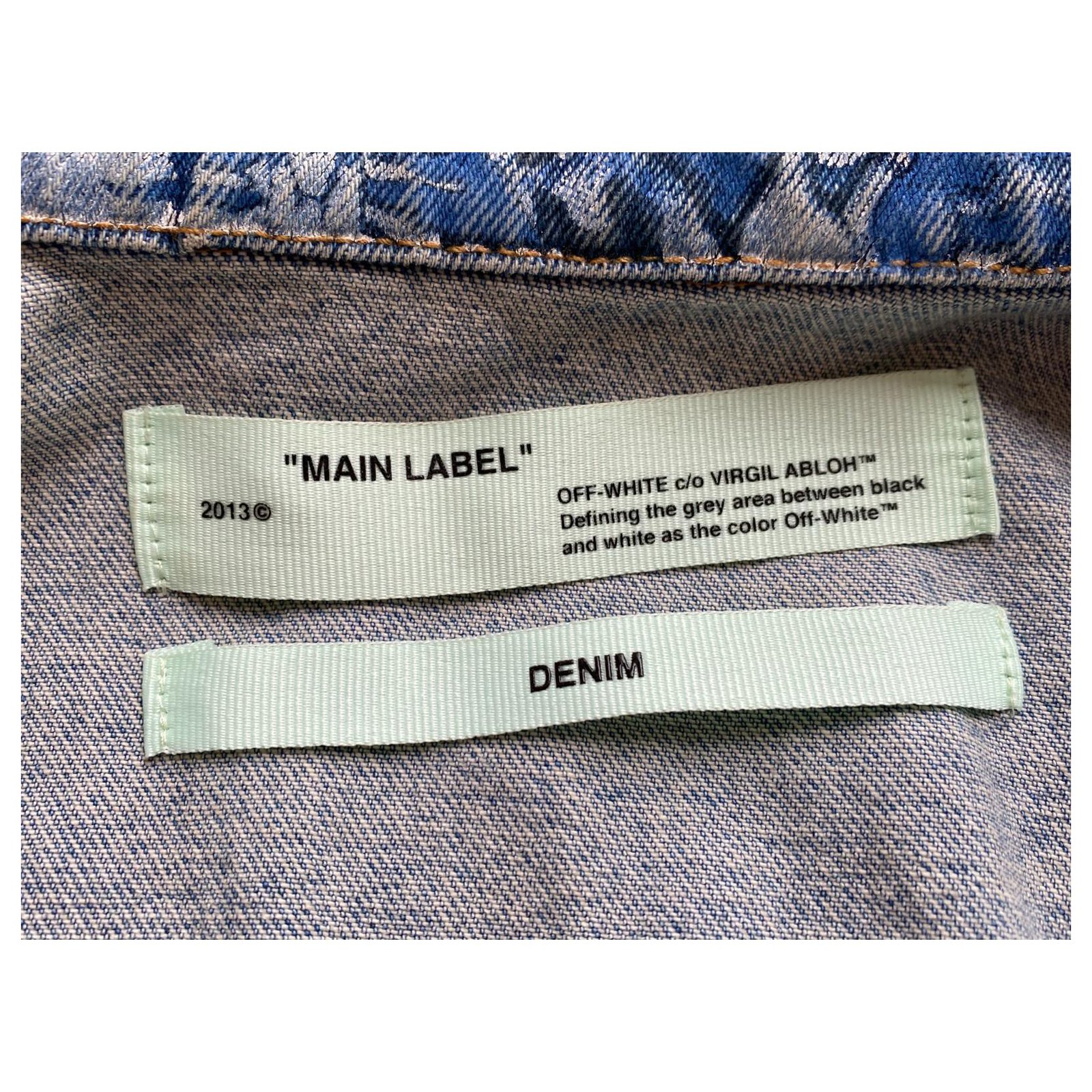 Off White Off-white Virgil Abloh Crop Tapestry Denim Jacket Blue