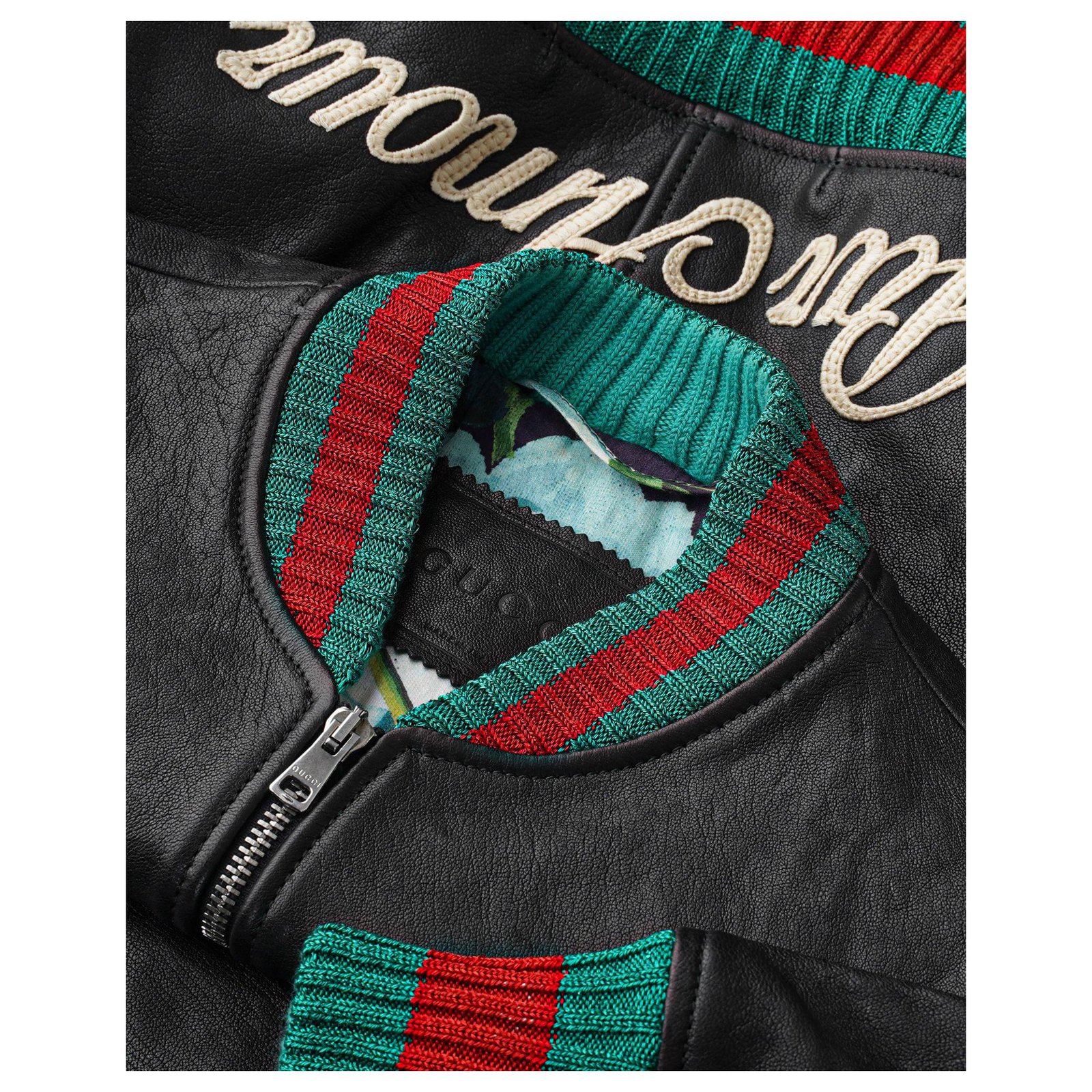 Gucci Black Tiger Head Embroidered Leather Bomber Jacket – Savonches