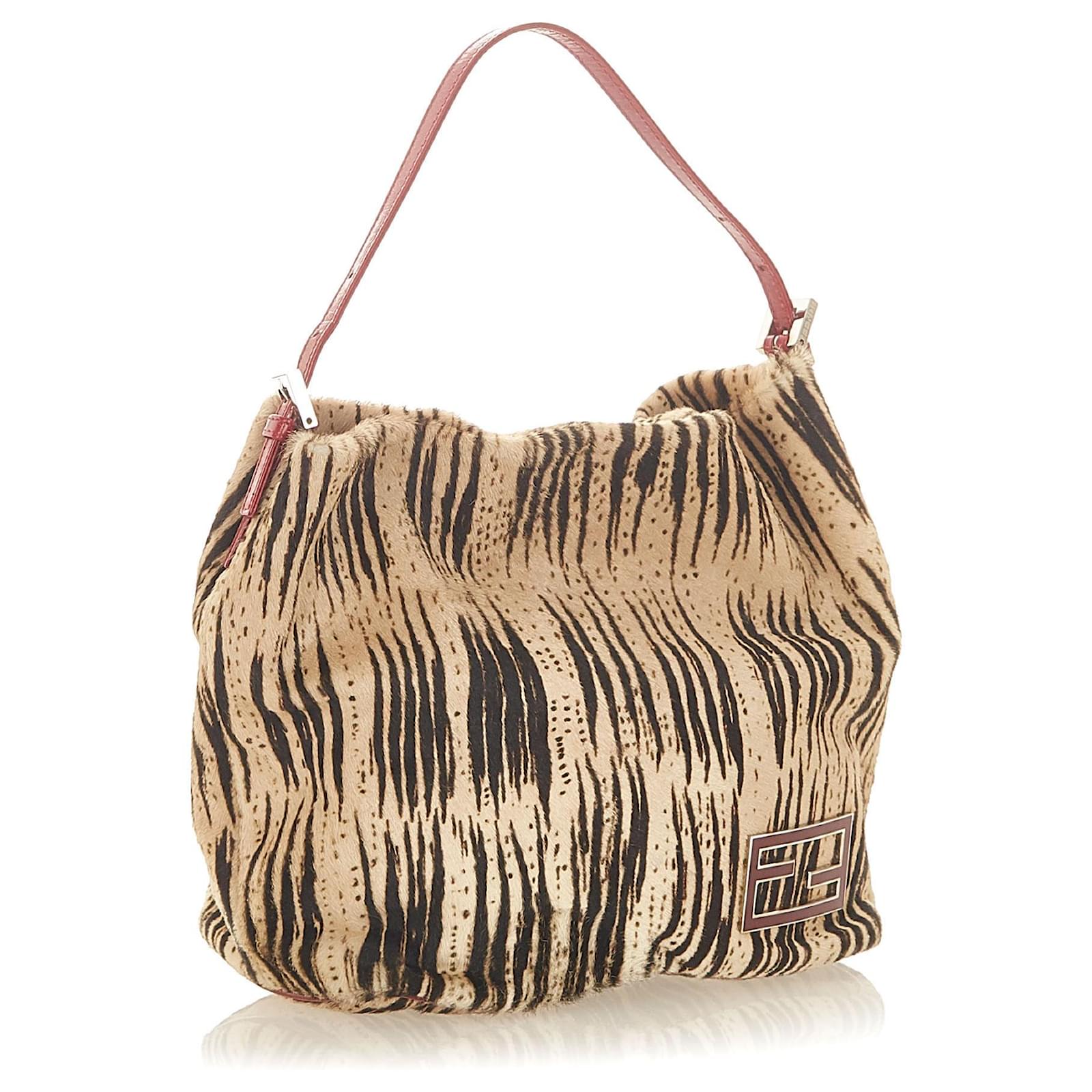 Fendi White Pony Hair Handbag Black Leather Ponystyle calfskin ref