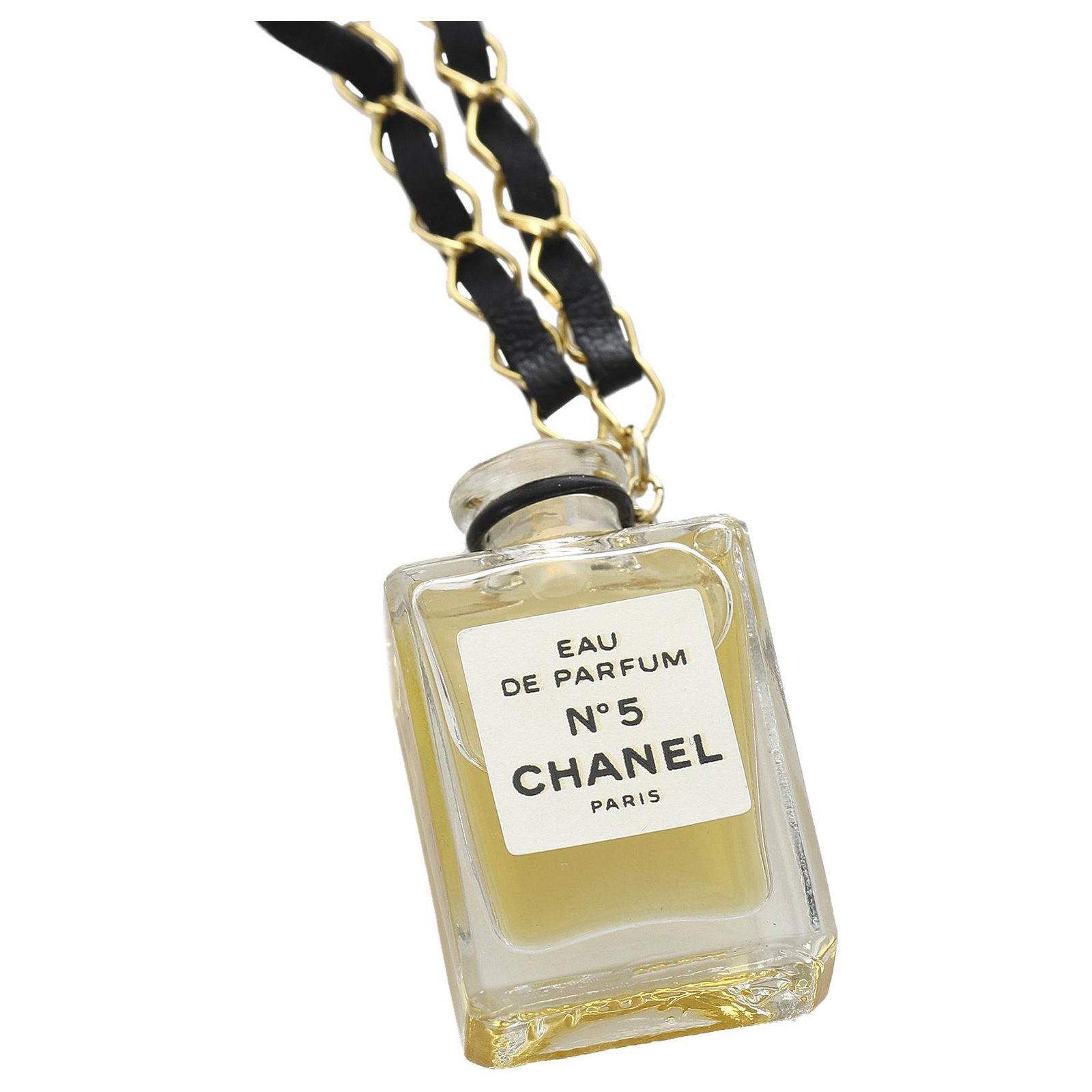 Chanel Gold Chanel No 5 Perfume Bottle Necklace Black Golden Metal Ref 306304 Joli Closet