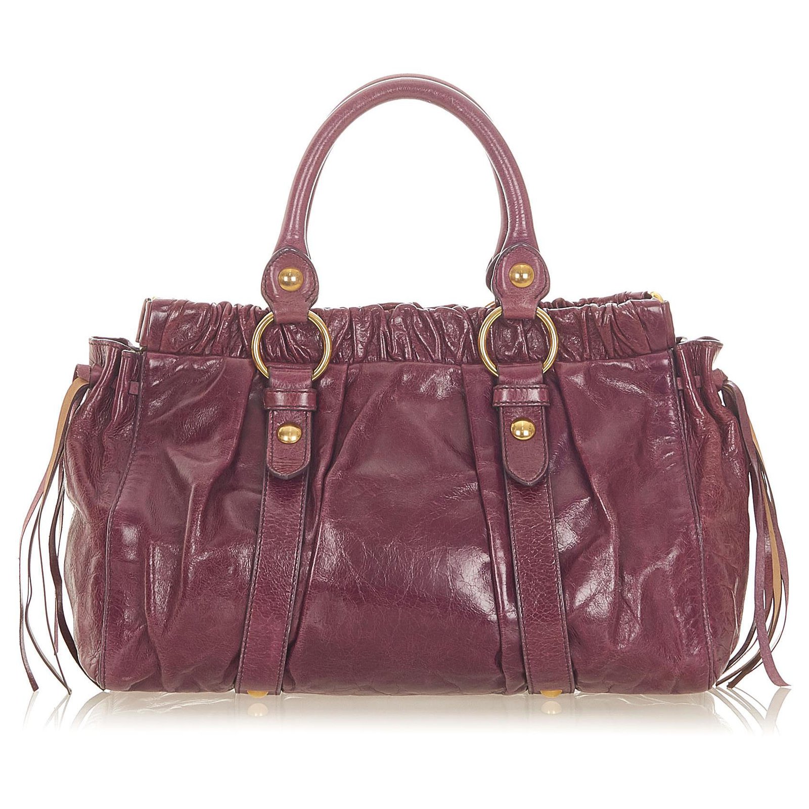 Miu Miu Red Vitello Shine Satchel Brown Leather Pony-style