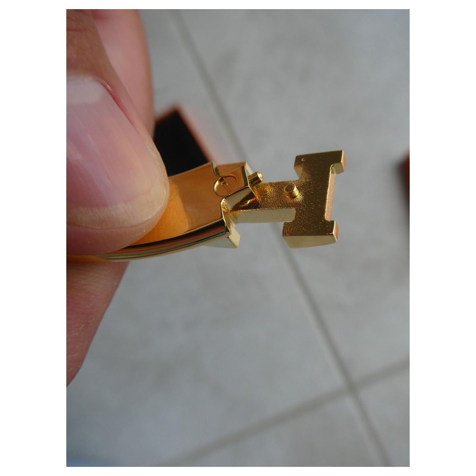 Bracelet Vintage Moderniste Space Age - Acier Doré Avec émail Grand Feu Orange, Années 60 - Sans Fermoir