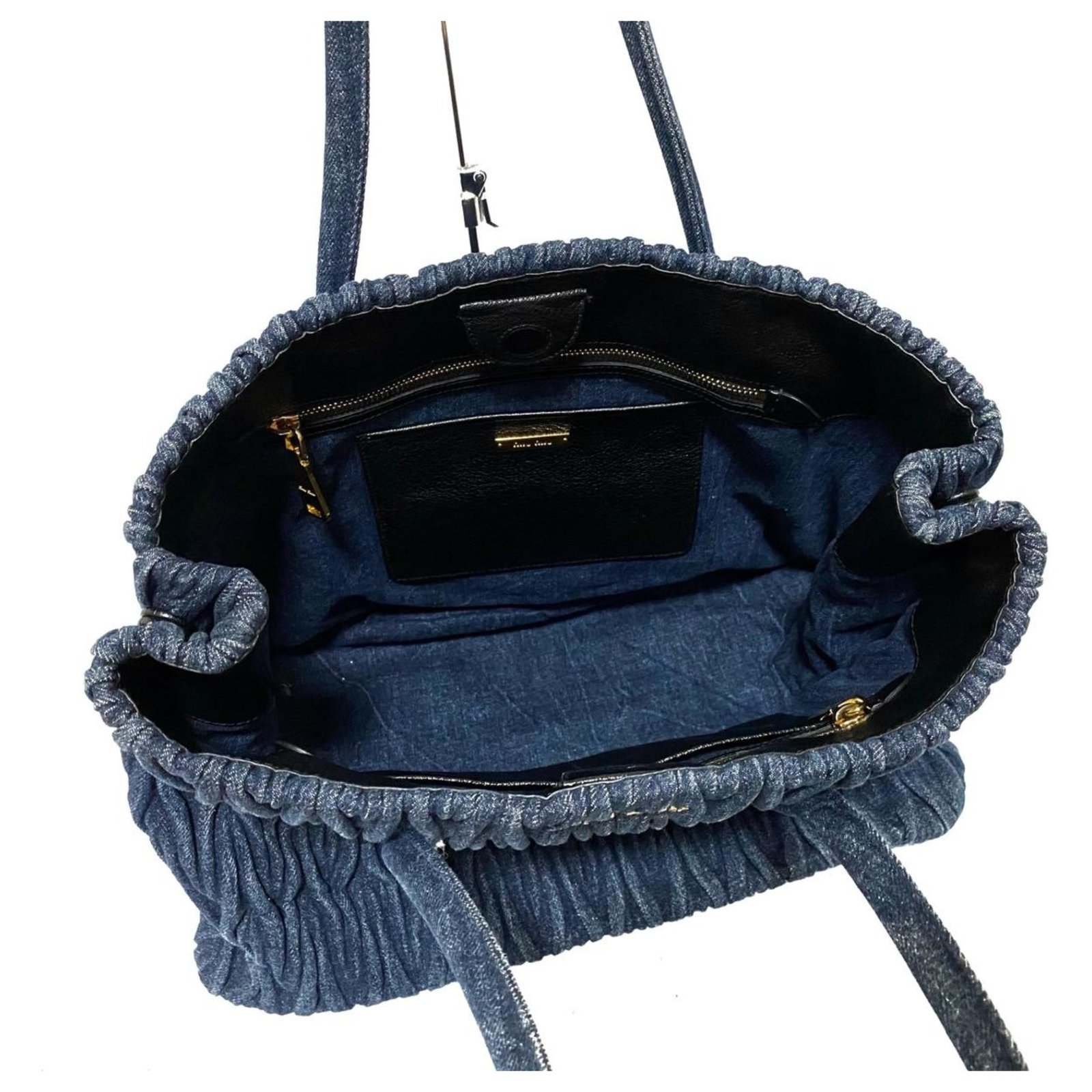 Miu Miu Blue Matelasse Denim Tote Bag Leather Pony-style calfskin Cloth  ref.223690 - Joli Closet