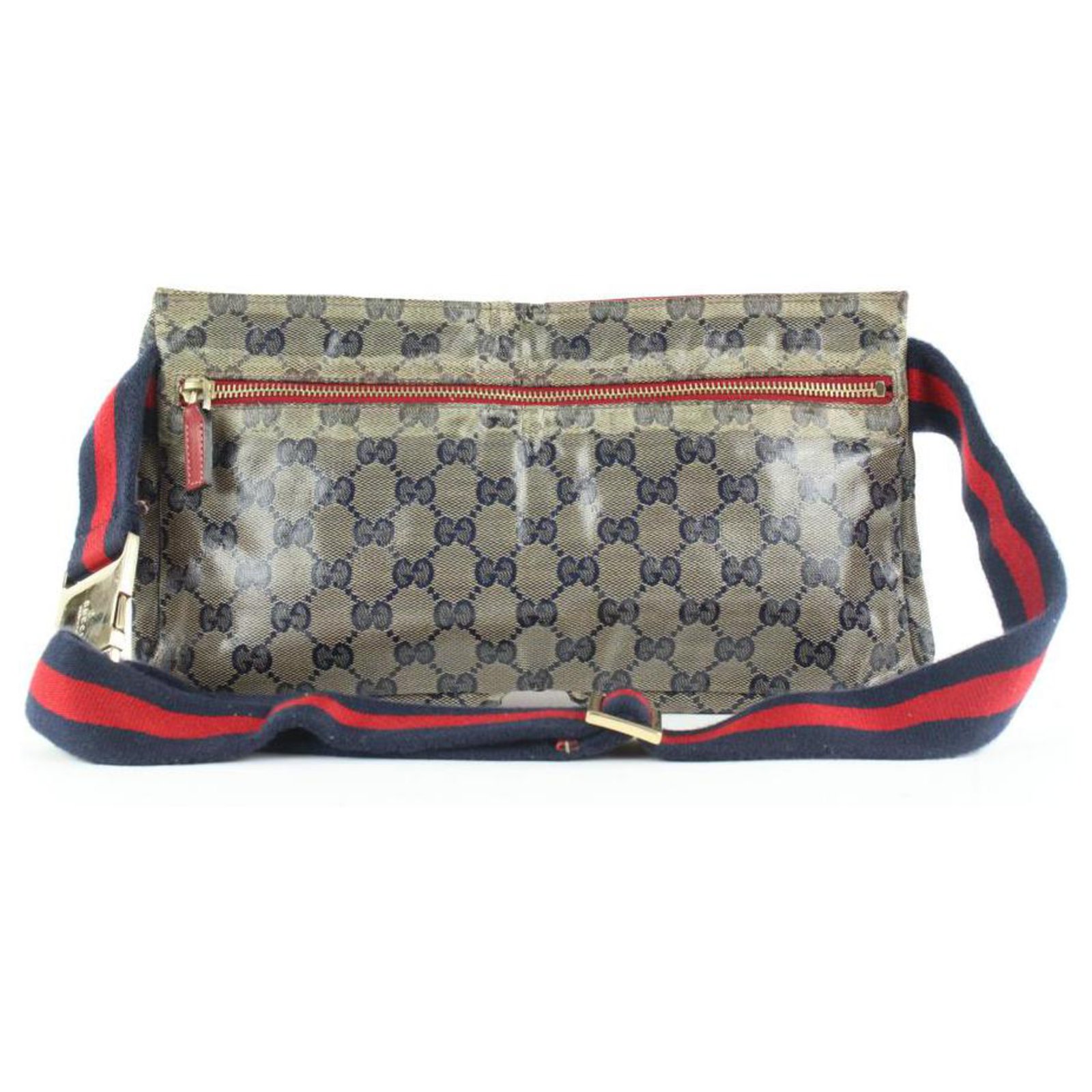 Gucci Red x Navy Monogram GG Belt Bag Waist Pouch Fanny Pack 30g420s